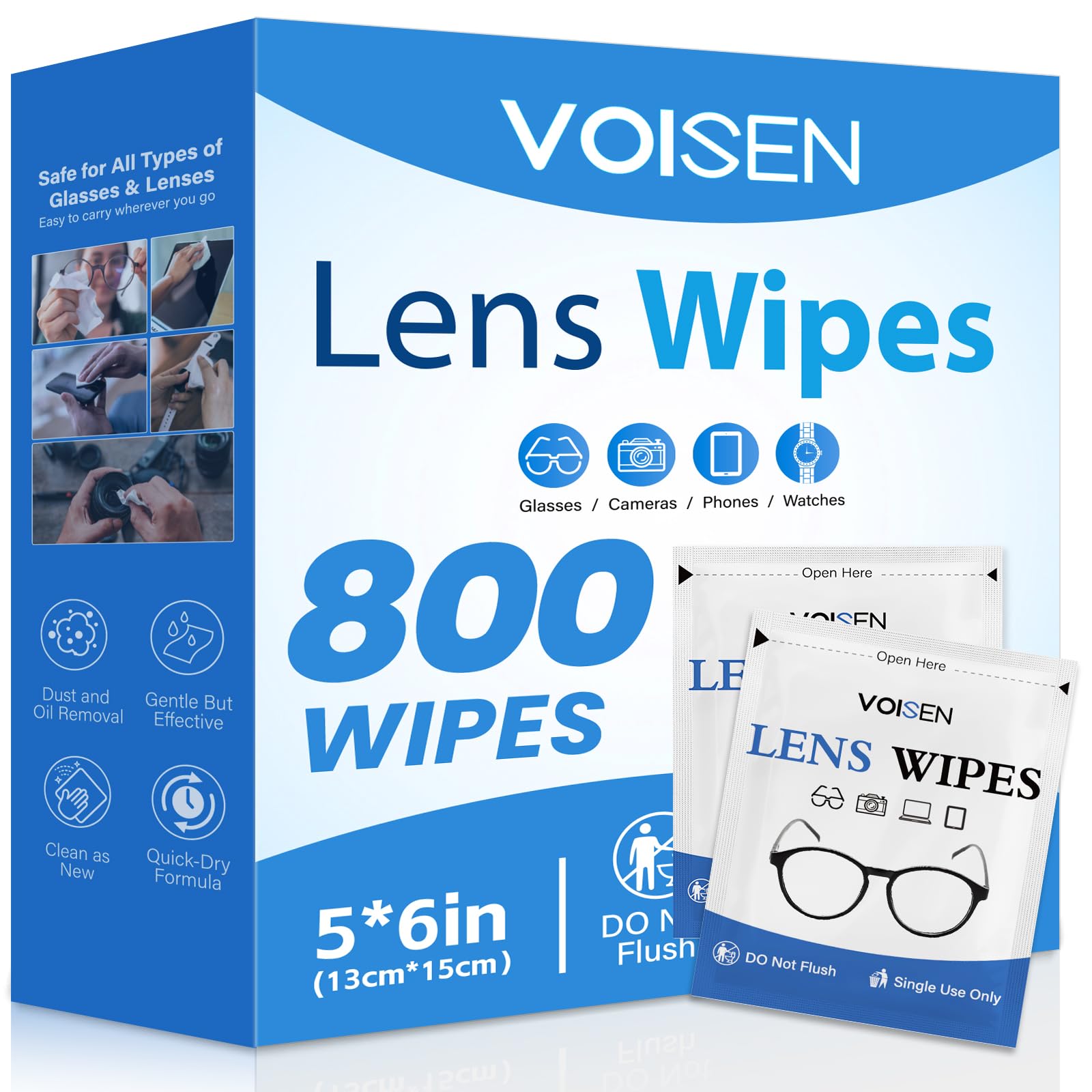 VOISEN Lentes: toallitas 800 unidades para limpieza clara y sin rayas.