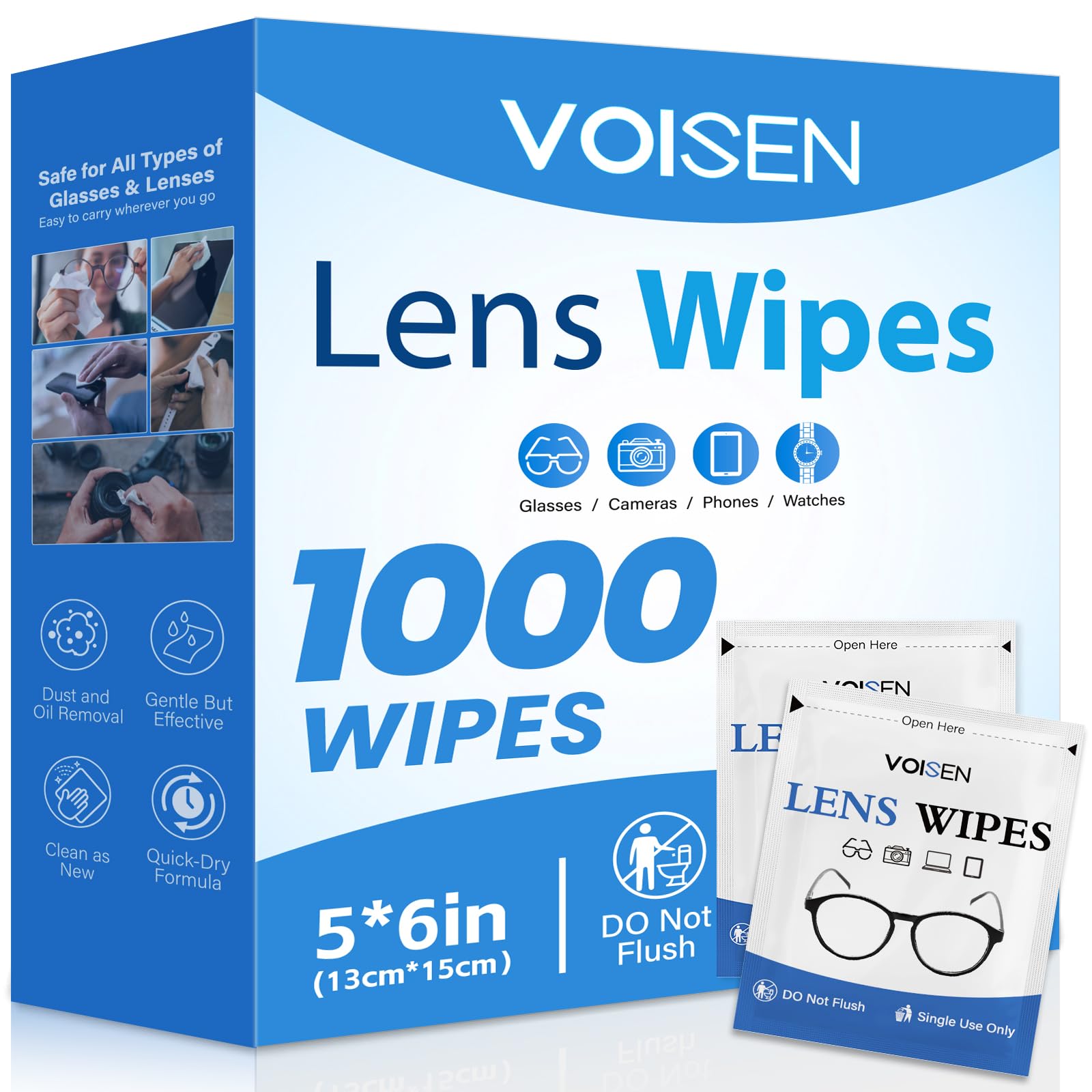 VOISEN lentes: toallitas limpiadoras 1000 unidades para limpieza rápida y sin rayas.
