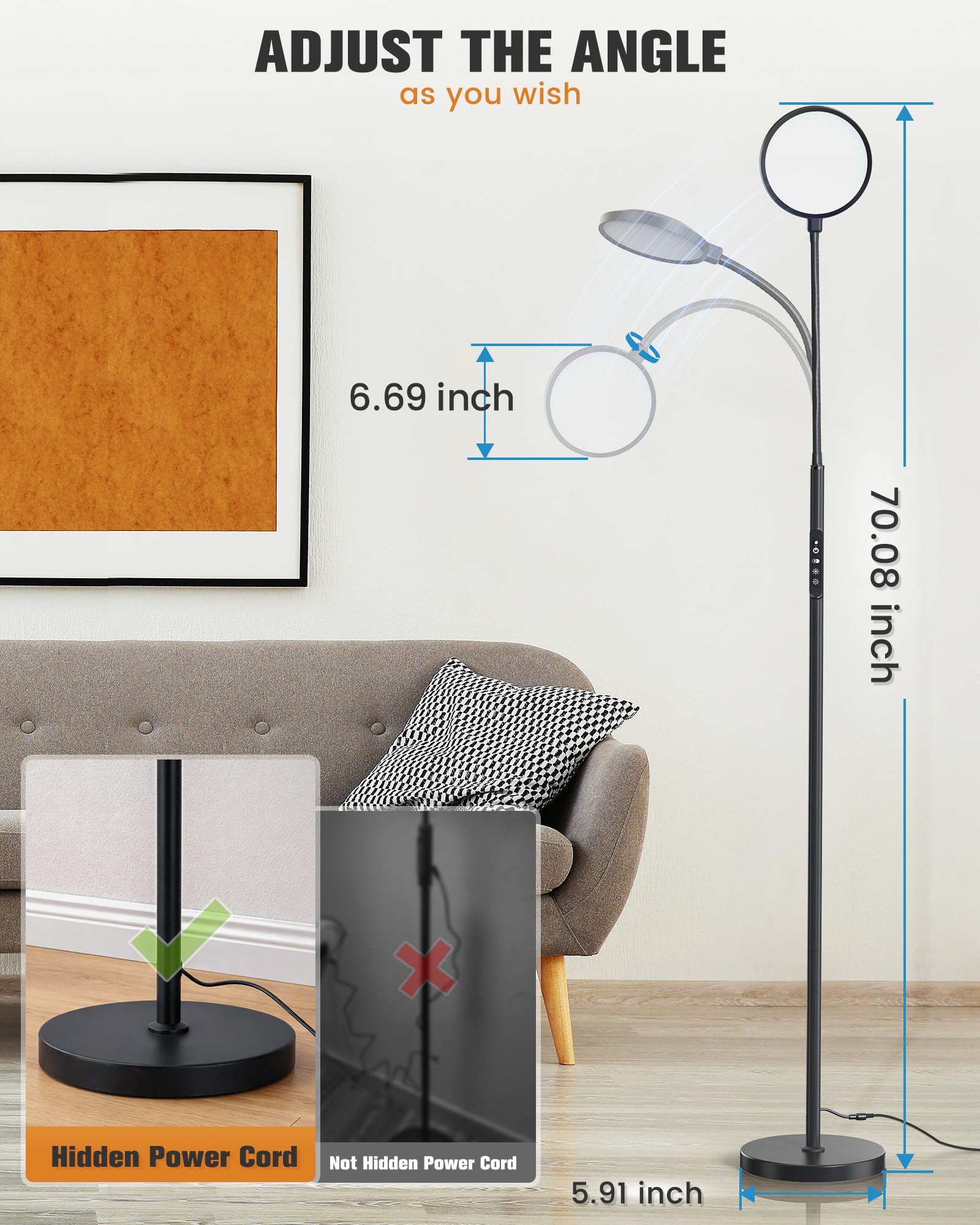 VOLISUN lámpara de terapia diseño con cable oculto: aspecto elegante en casa