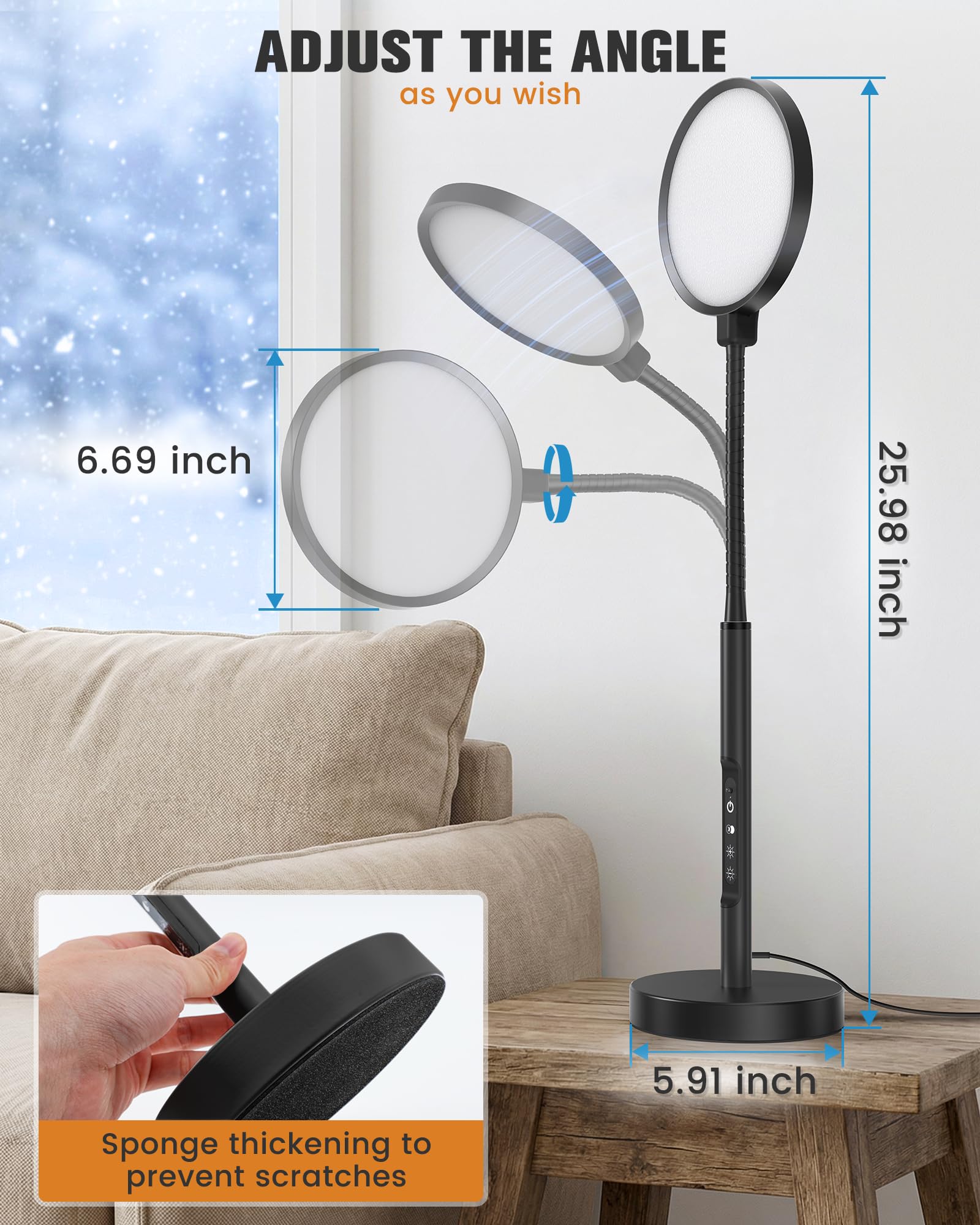 VOLISUN Lámpara terapia diseño de mesa negro para casa.