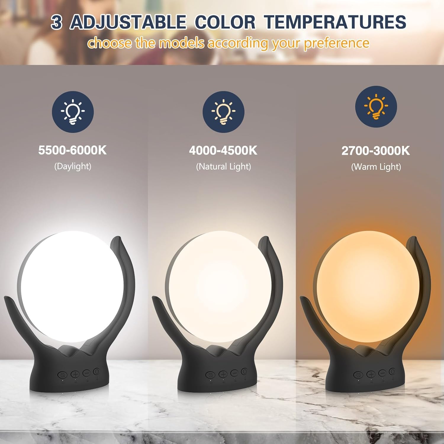 Voraiya temperaturas color 2700-6000K, crea atmósfera adecuada para lectura o trabajo.