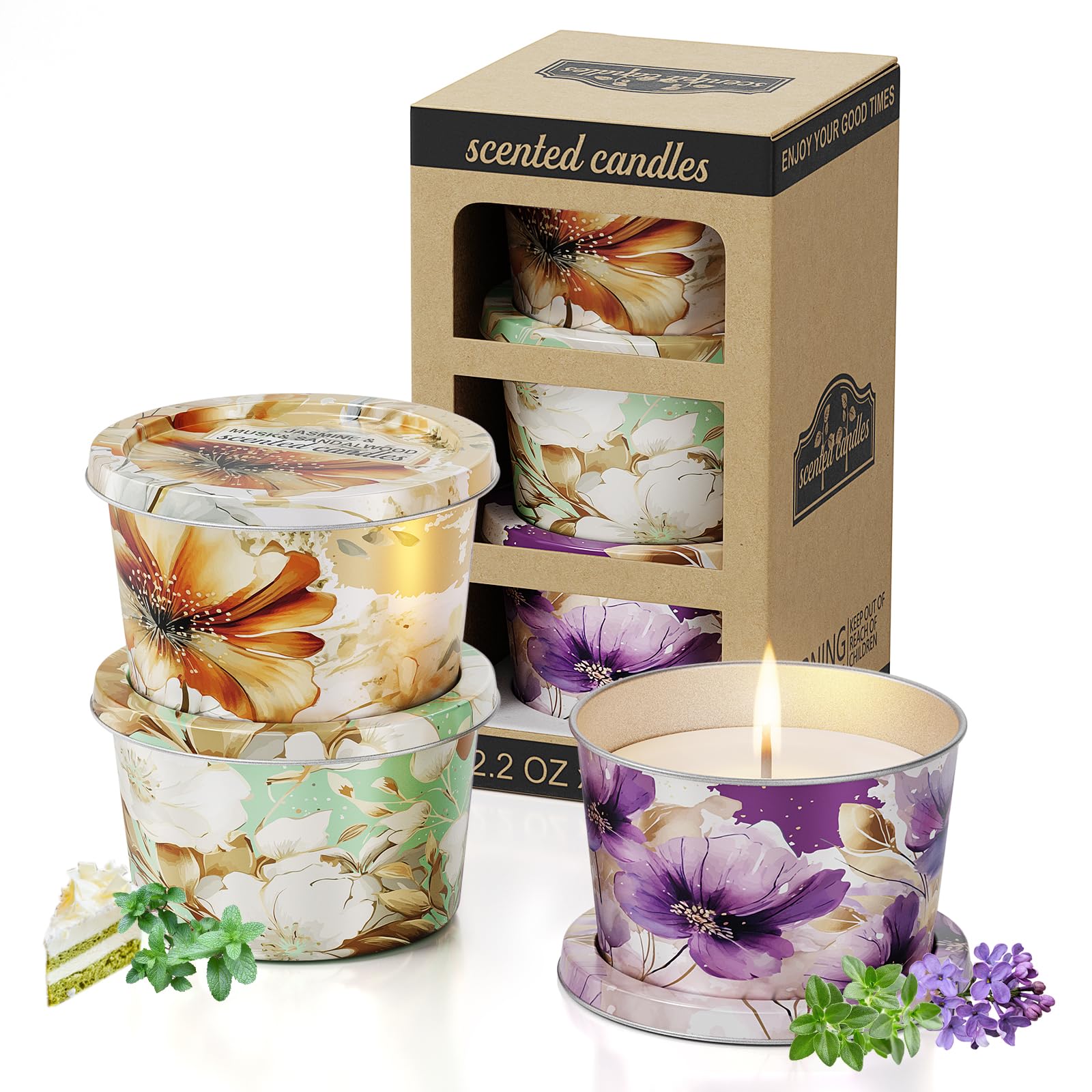 Vortixx 3pack velas aromaterapia lavanda en lata, aroma calmante para dormitorio.