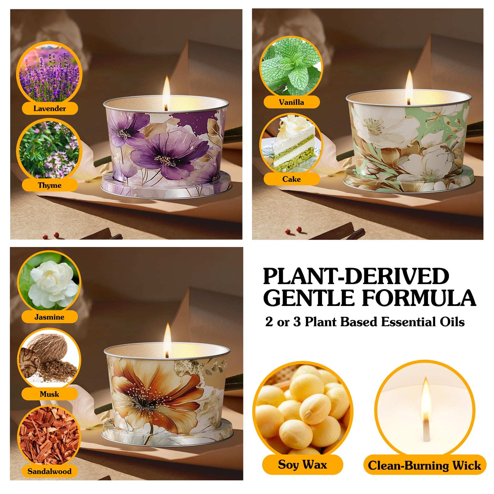Vortixx 3pack velas aromaterapia vainilla en lata, toque reconfortante para ambiente.