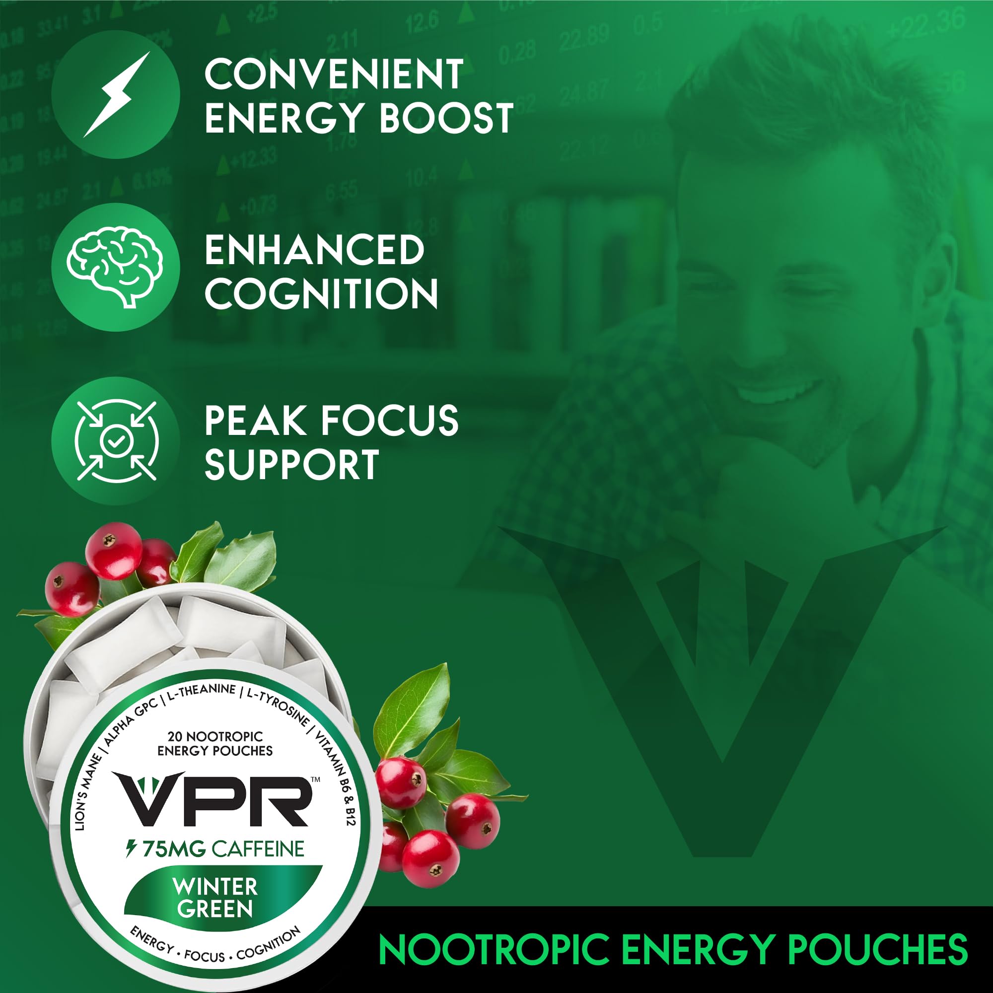 VPR Energy bolsitas alpha-GPC para rendimiento cognitivo.