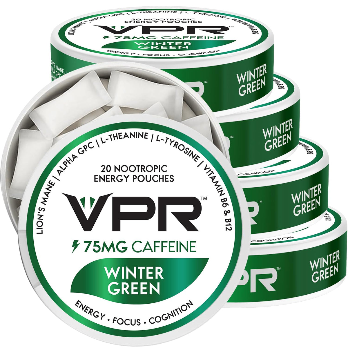 VPR Energy bolsita cafeína 75 mg para enfoque sostenido en el trabajo.