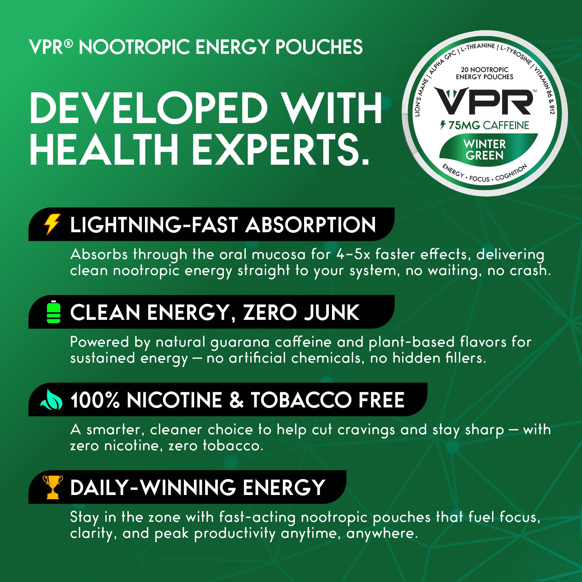 VPR Energy bolsita L-tirosina para concentración sostenida.