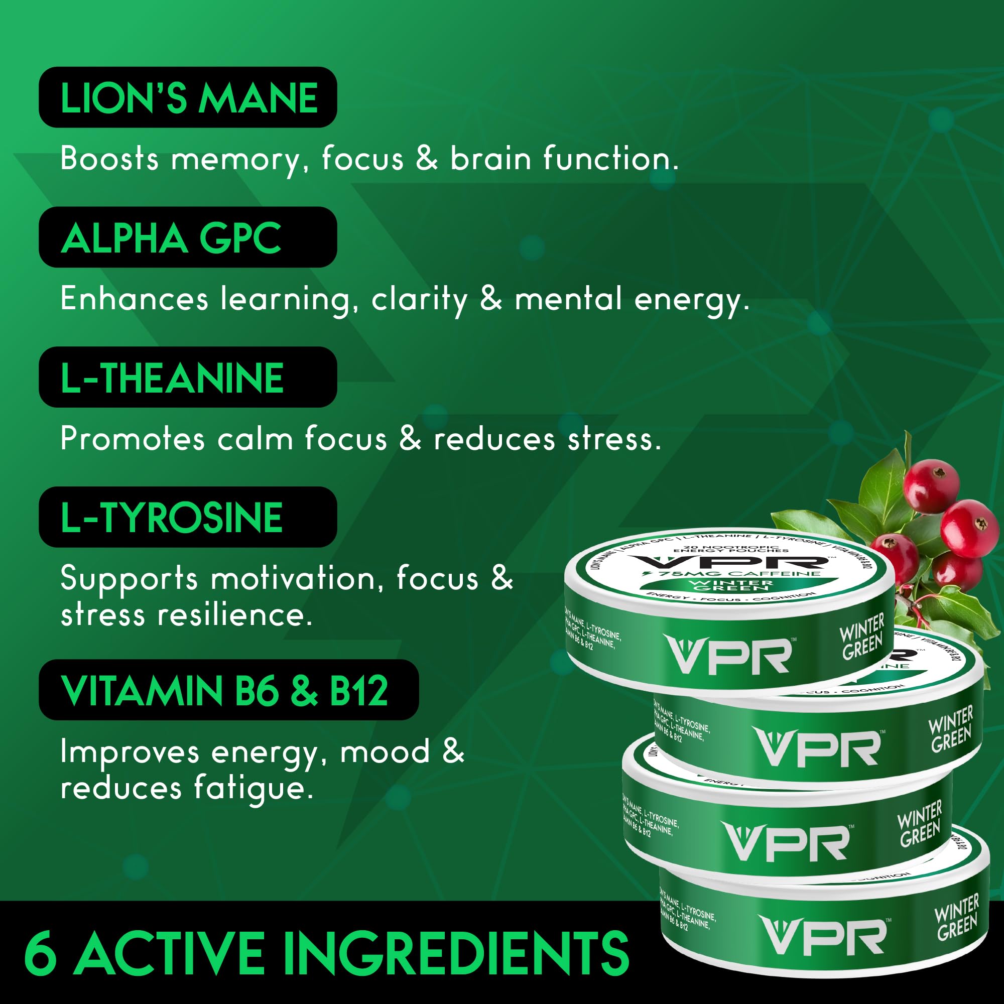 VPR Energy bolsita Melena de León para claridad mental y memoria.
