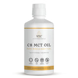 VTC Aceite MCT C8 puro vertido desde la botella para energía rápida.