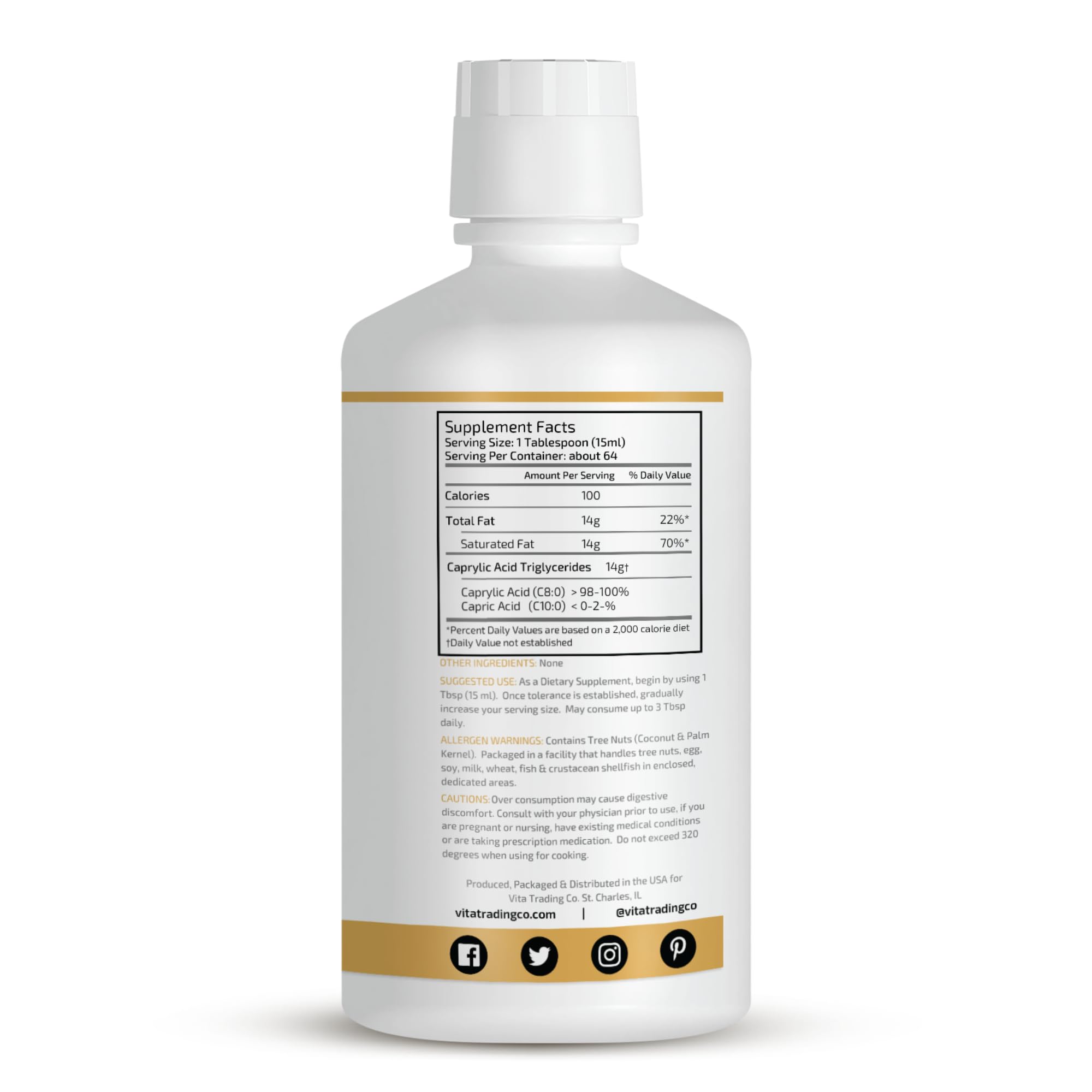 VTC Aceite MCT C8 puro textura clara y sabor neutro.