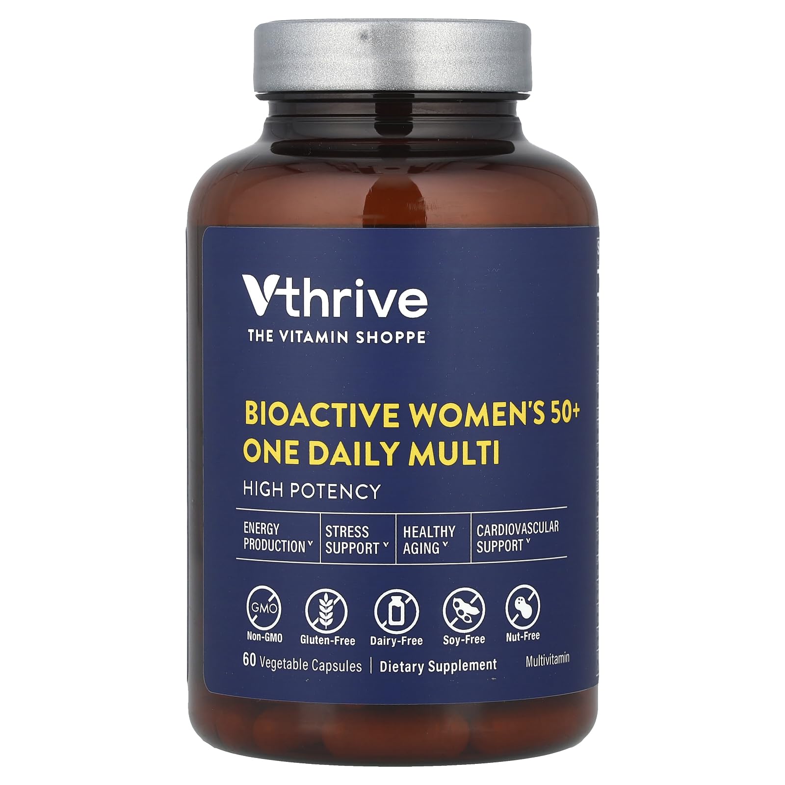 Vthrive multivitamínico diario para mujer 50+, cápsulas vegetarianas para bienestar diario.