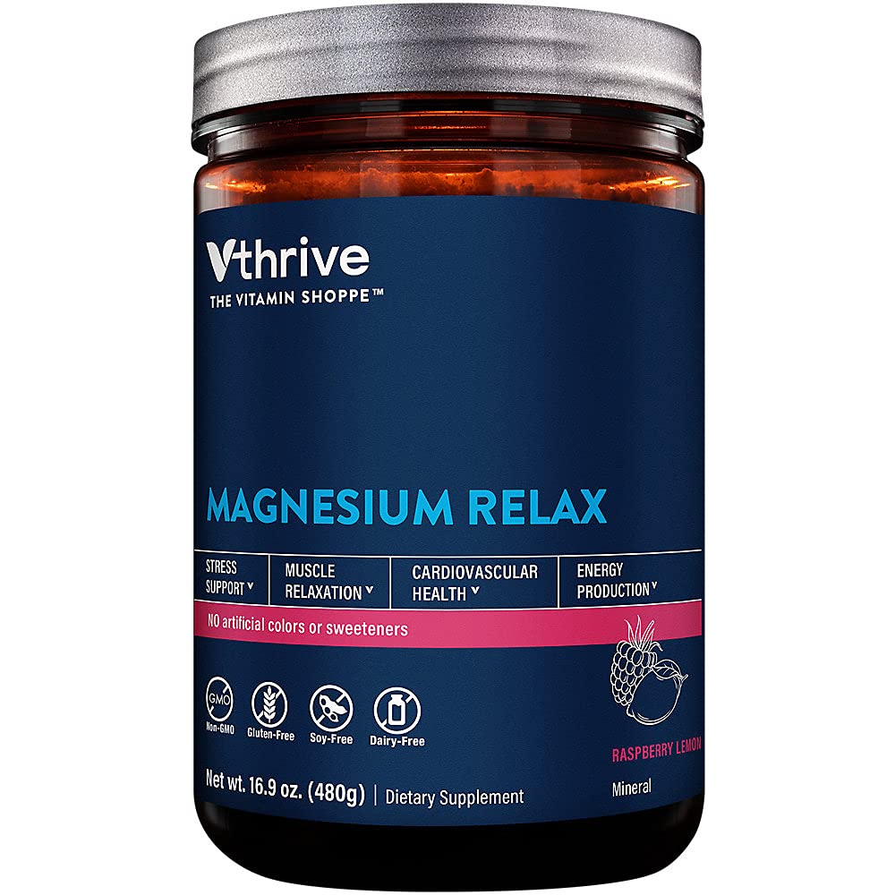 Vthrive Polvo de Magnesio Relajación en bote, sabor frambuesa limón para disfrutar.