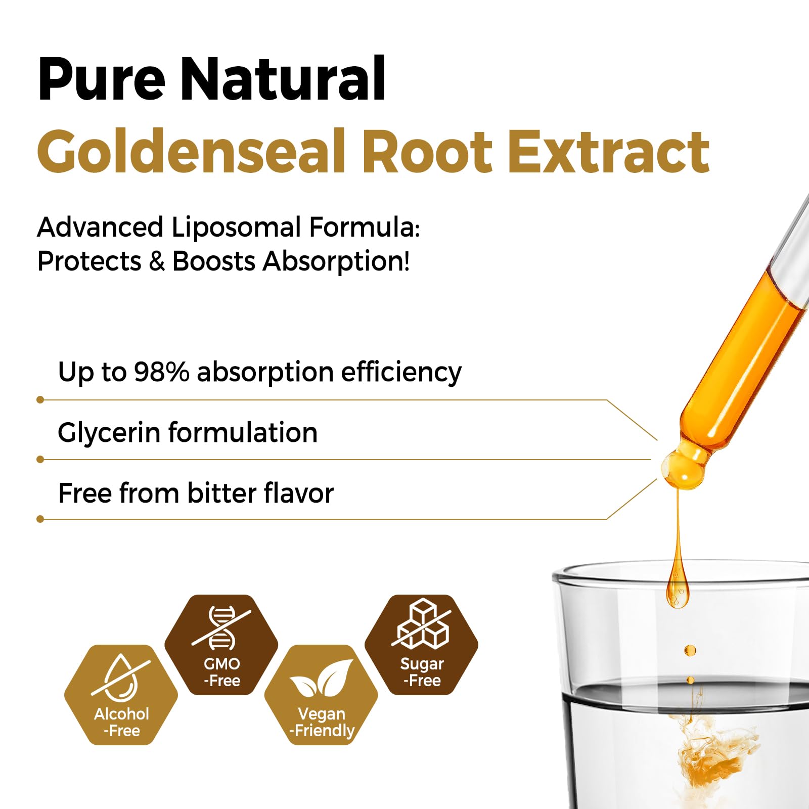Frasco de 120 ml de Vuvionoso Goldenseal preparado para dosis diarias