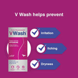 VWash Plus: etiqueta legible con indicaciones útiles para uso diario.