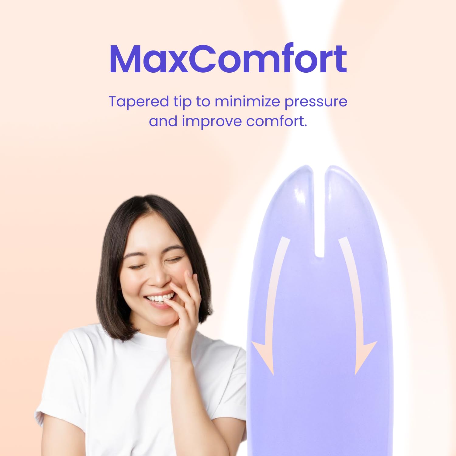 VWELL MaxComfort: mecanismo push-para-insertar con 4 pétalos que sujetan la dosis.
