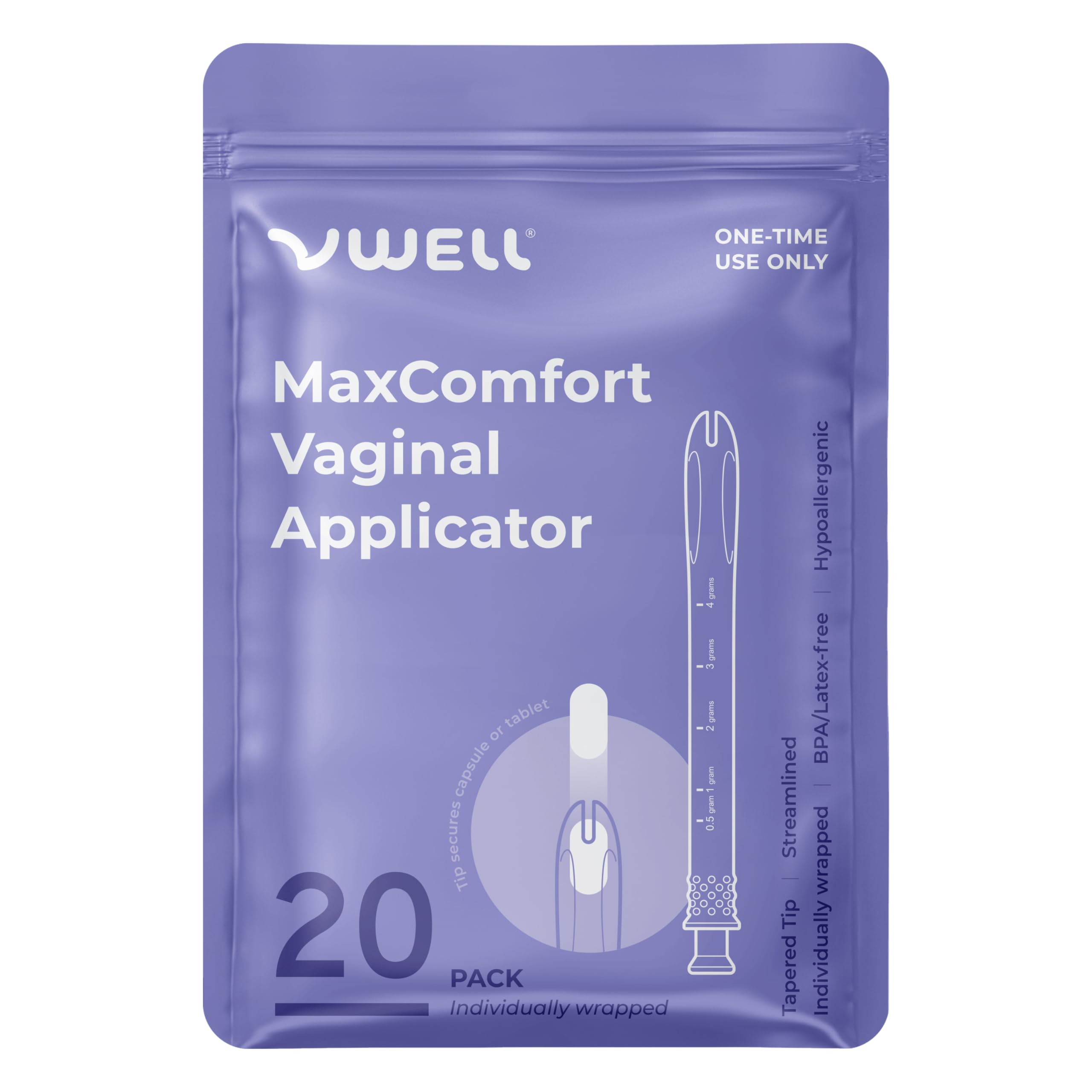 VWELL MaxComfort: aplicador con punta taperada para inserciones más suaves.