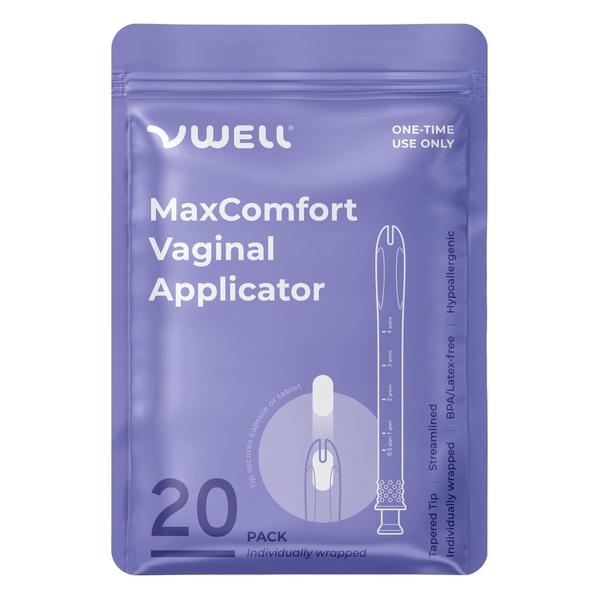 VWELL MaxComfort: aplicador con punta taperada para inserciones más suaves.