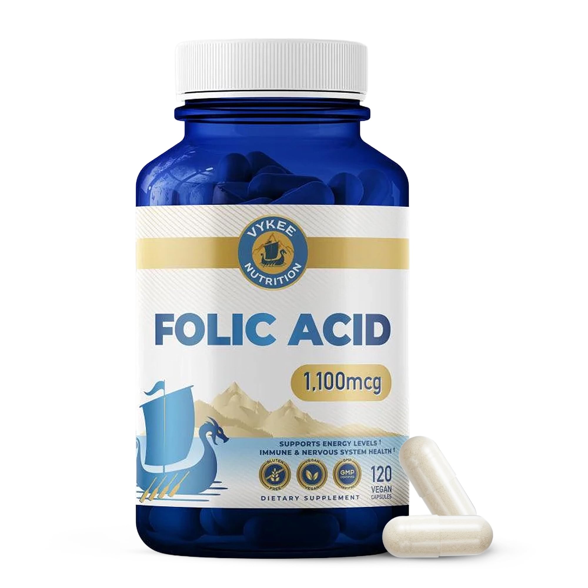Vykee Nutrition Ácido Fólico 1100 mcg, cápsulas en frasco para vitalidad diaria