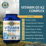 Vykee Nutrition Complejo D3 K2 - cápsulas para absorción de calcio y fortaleza ósea