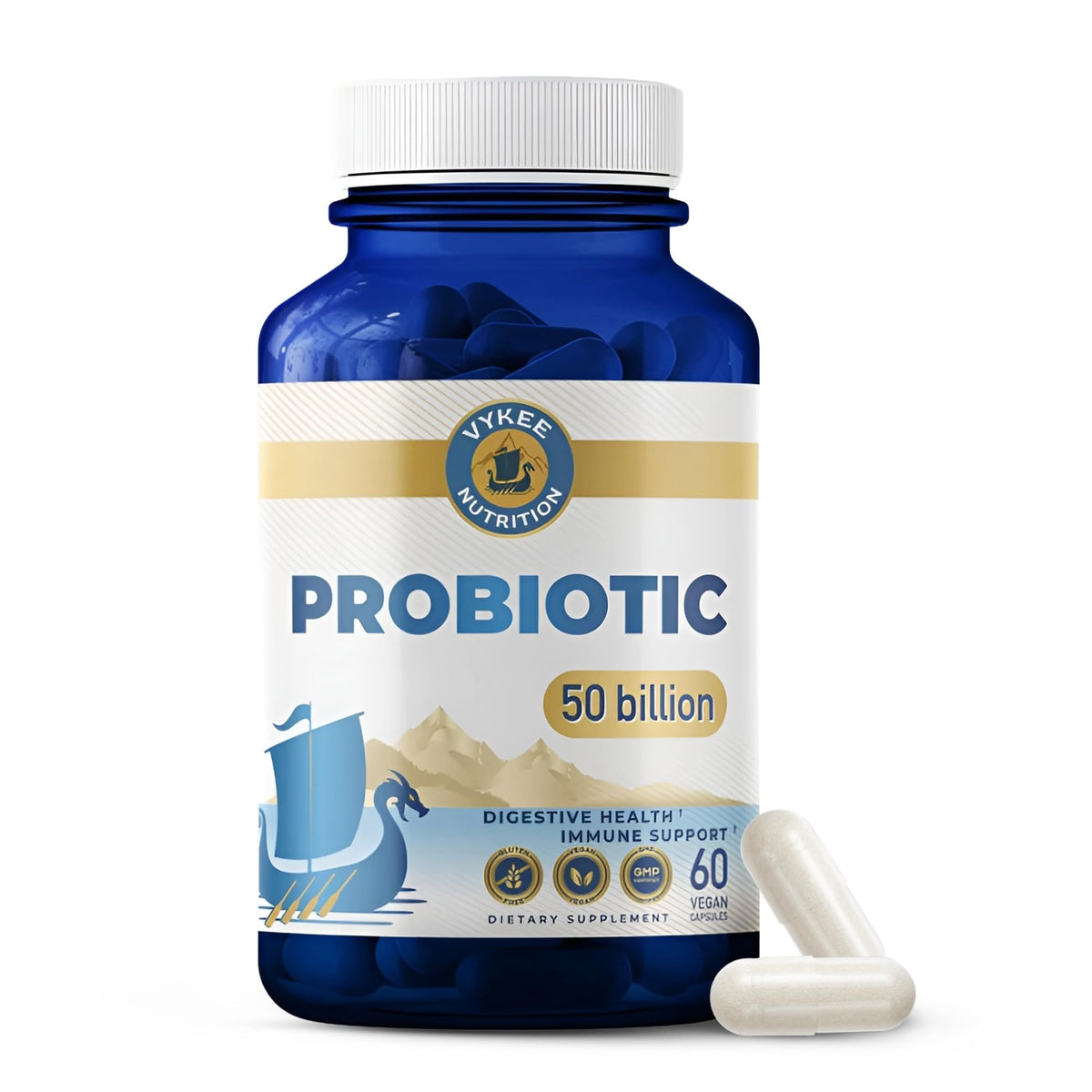 Vykee Nutrition cápsulas probióticas diarias para apoyo digestivo.