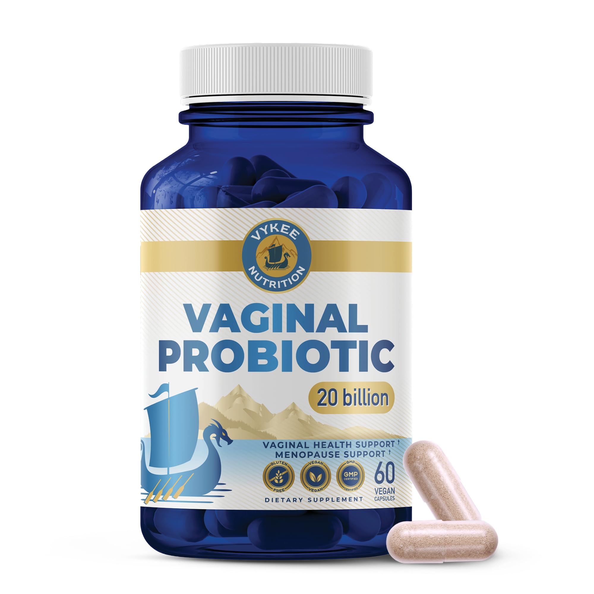 Vykee Nutrition frasco de cápsulas para apoyar salud vaginal diaria