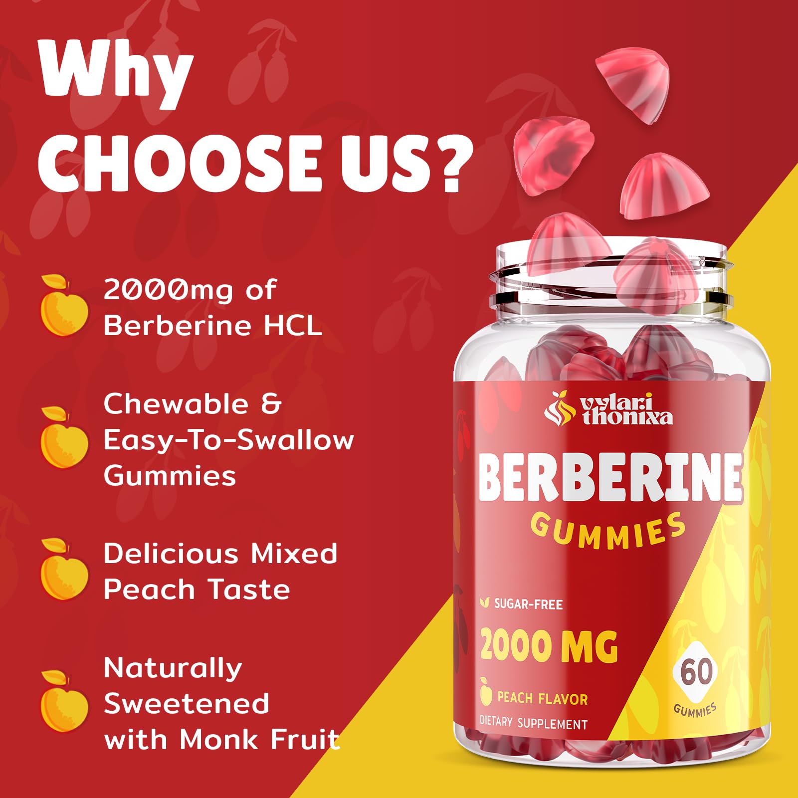 Gomitas de Vylarithonixa Berberina 2000 mg sabor durazno