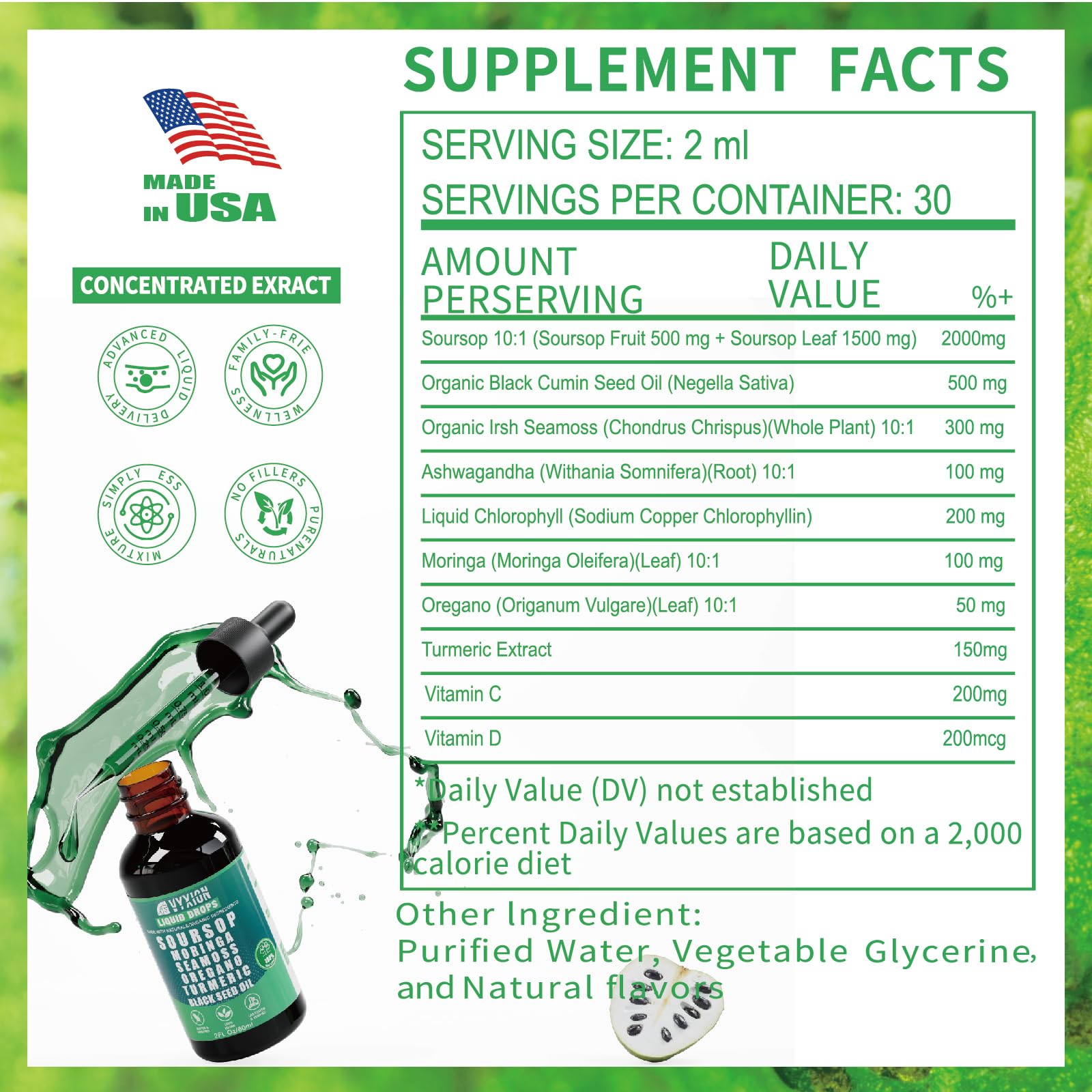 Hojas de moringa en Vyxion Guanábana para nutrición diaria
