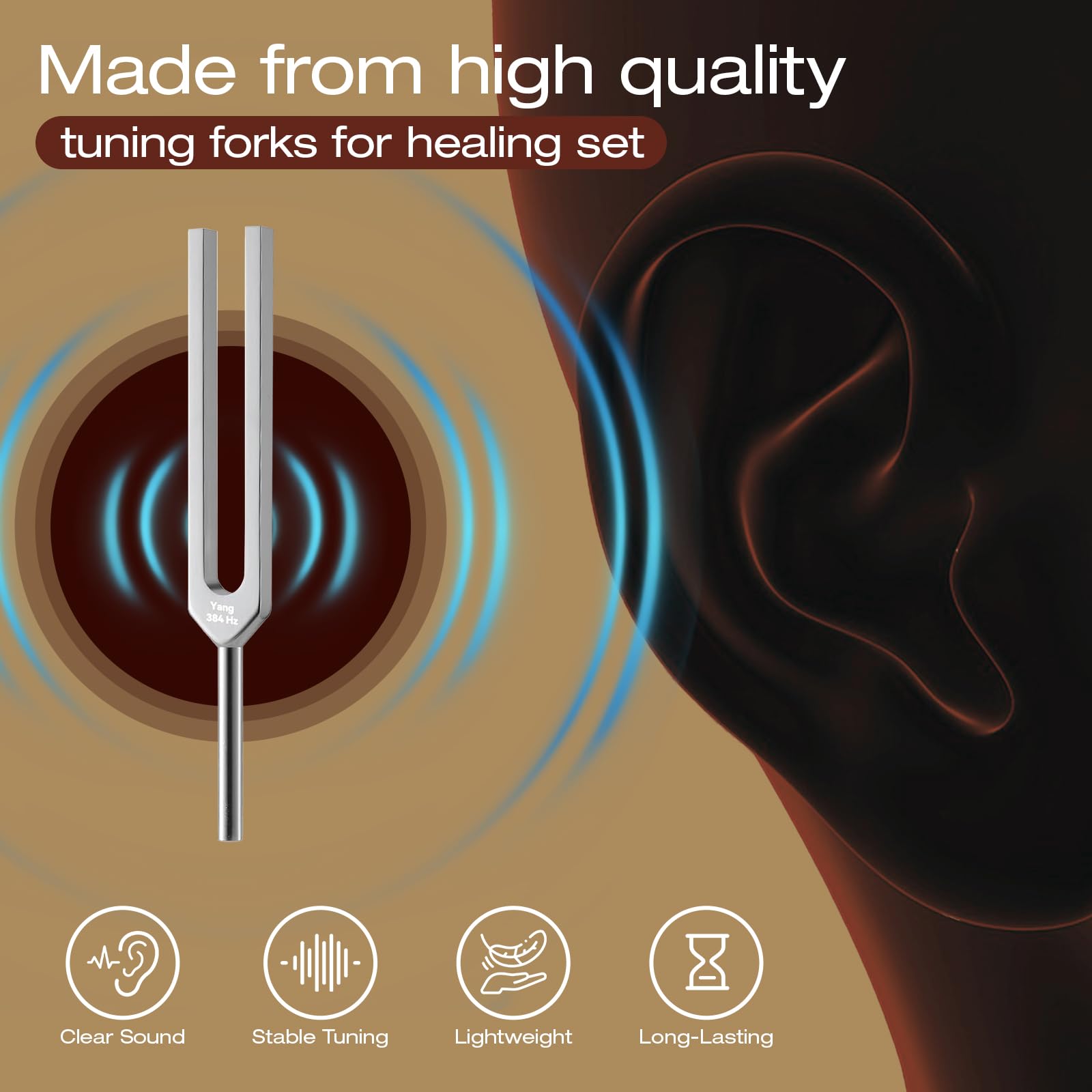 WACHRAY tenedor de afinación 384 Hz para calmar el estrés y claridad mental.