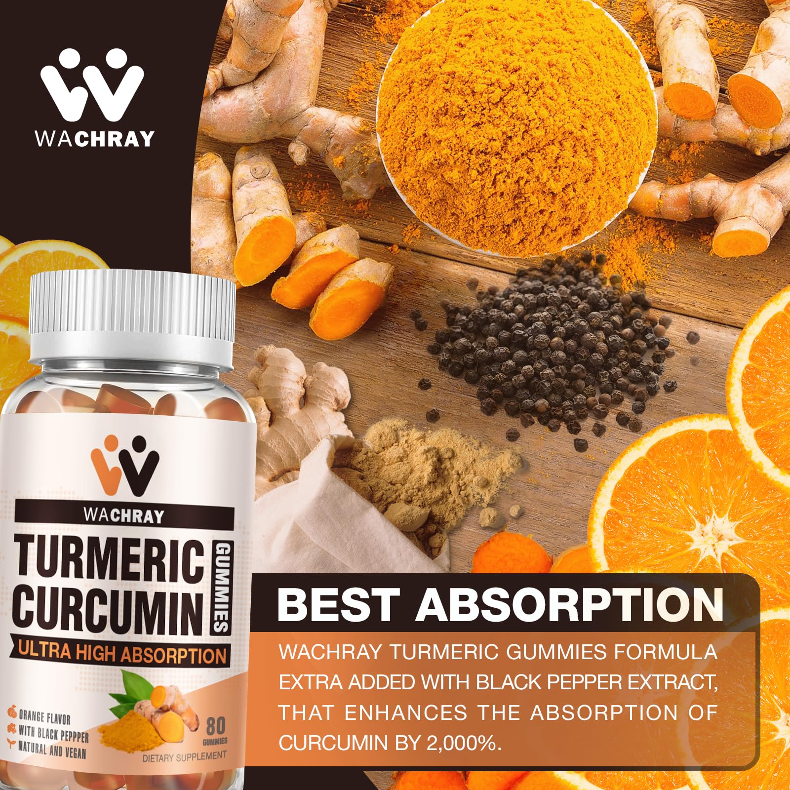 Gomitas WACHRAY curcumina: defensa diaria y antioxidante natural.