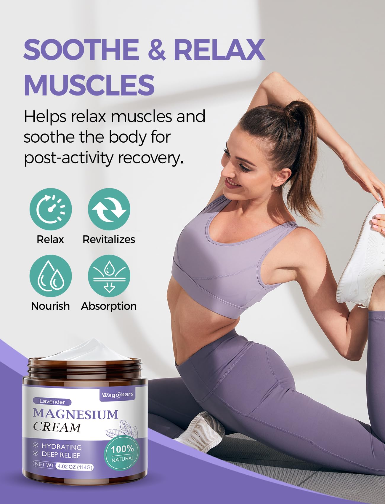 Wagomars Magnesio crema, absorción rápida e hidratación sin grasa.