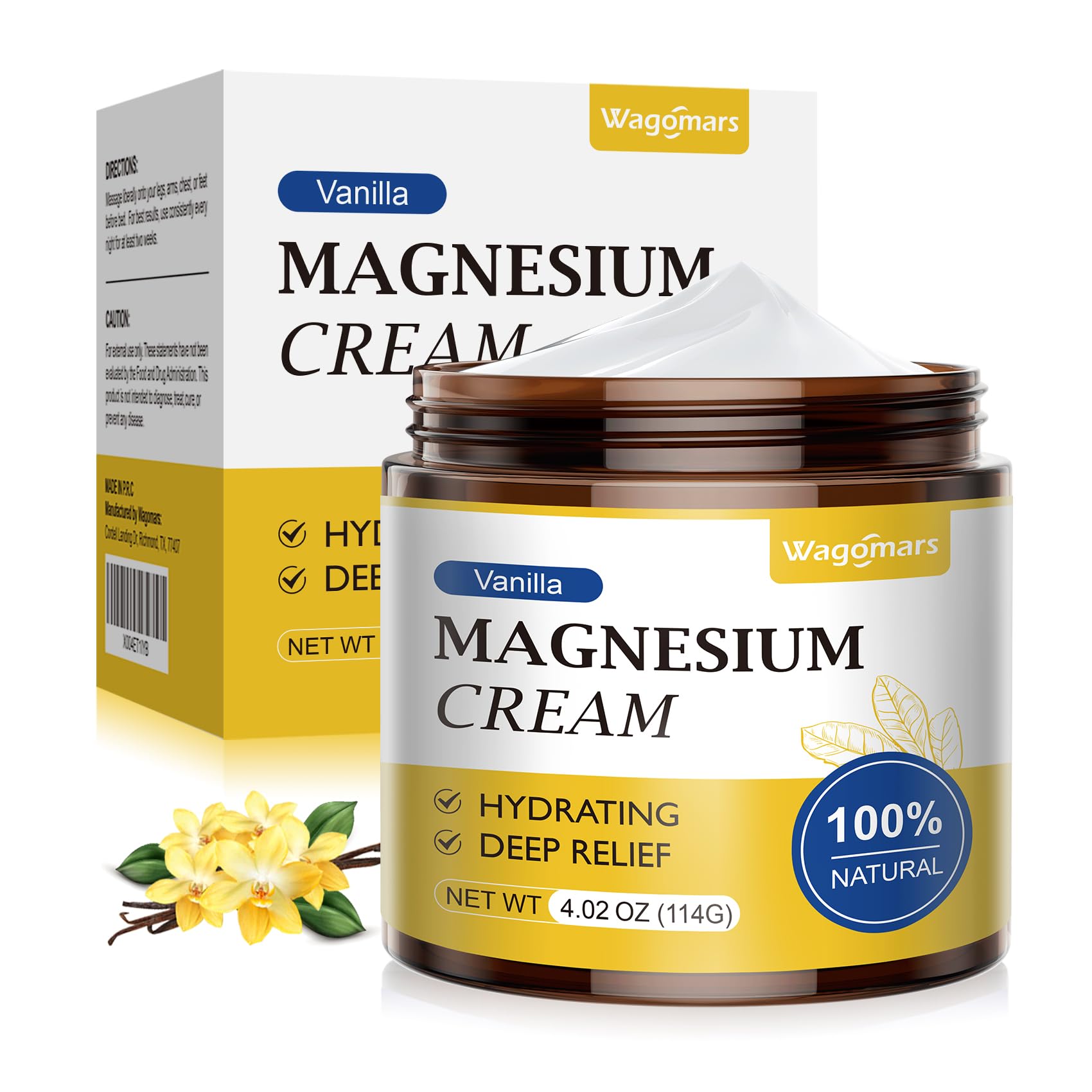Wagomars Crema de Magnesio, botella con vainilla, relajación nocturna