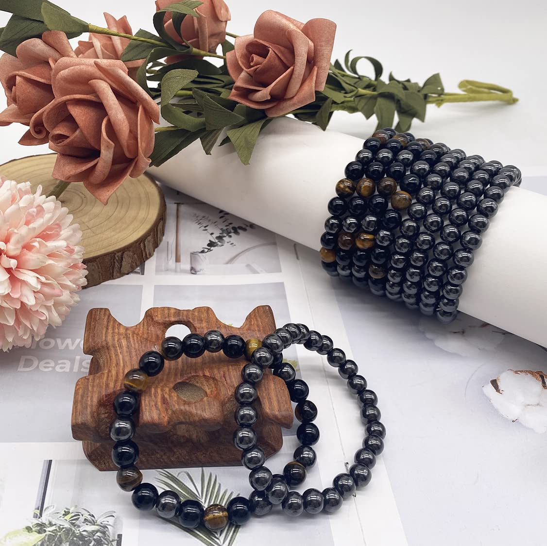 Pulsera WAINIS de obsidiana negra 8 mm, estilo moderno.