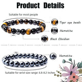 Pulsera WAINIS triple protección con hematita y obsidiana.