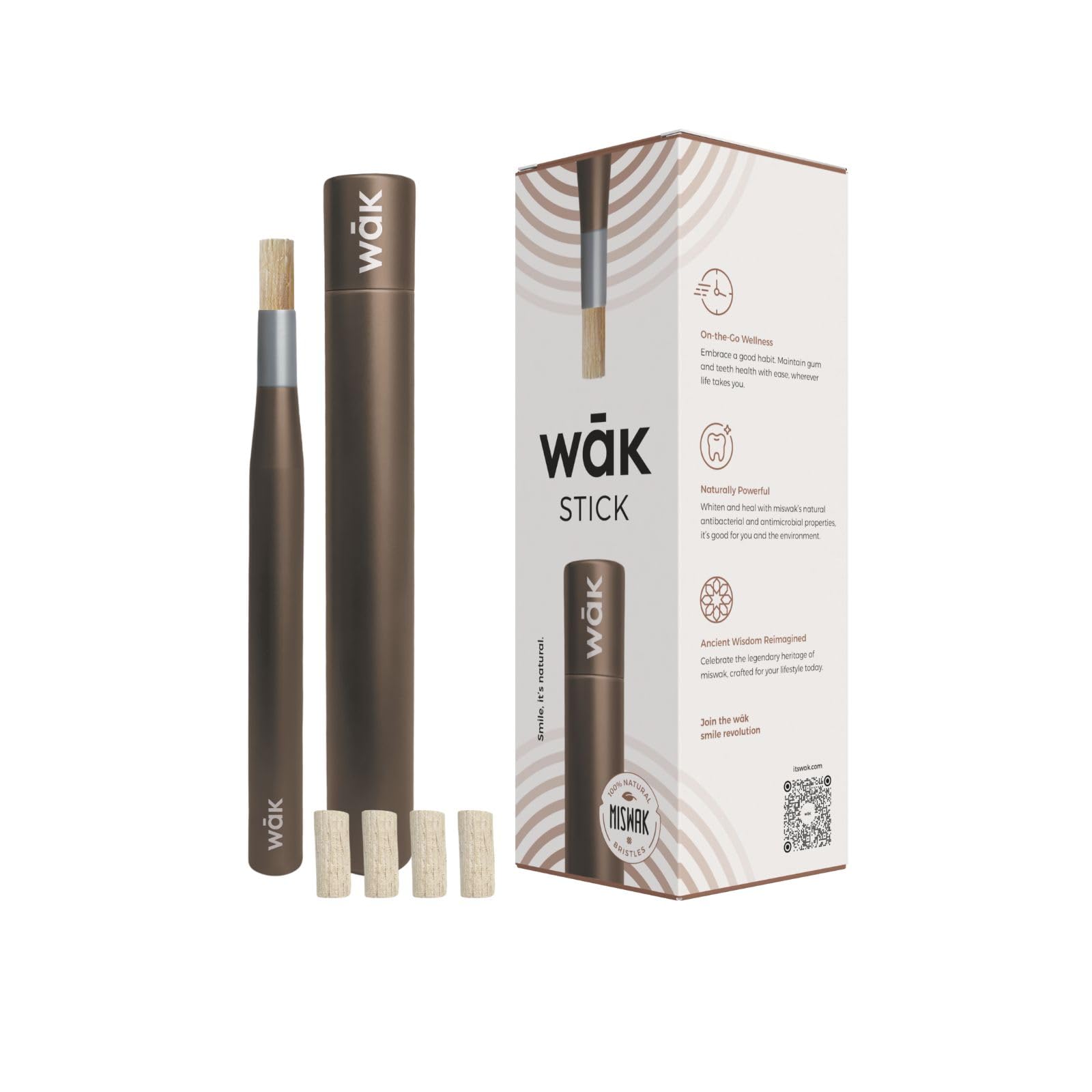 wāk Stick con diseño arcilla marrón, ideal para llevar y mantener la frescura bucal.