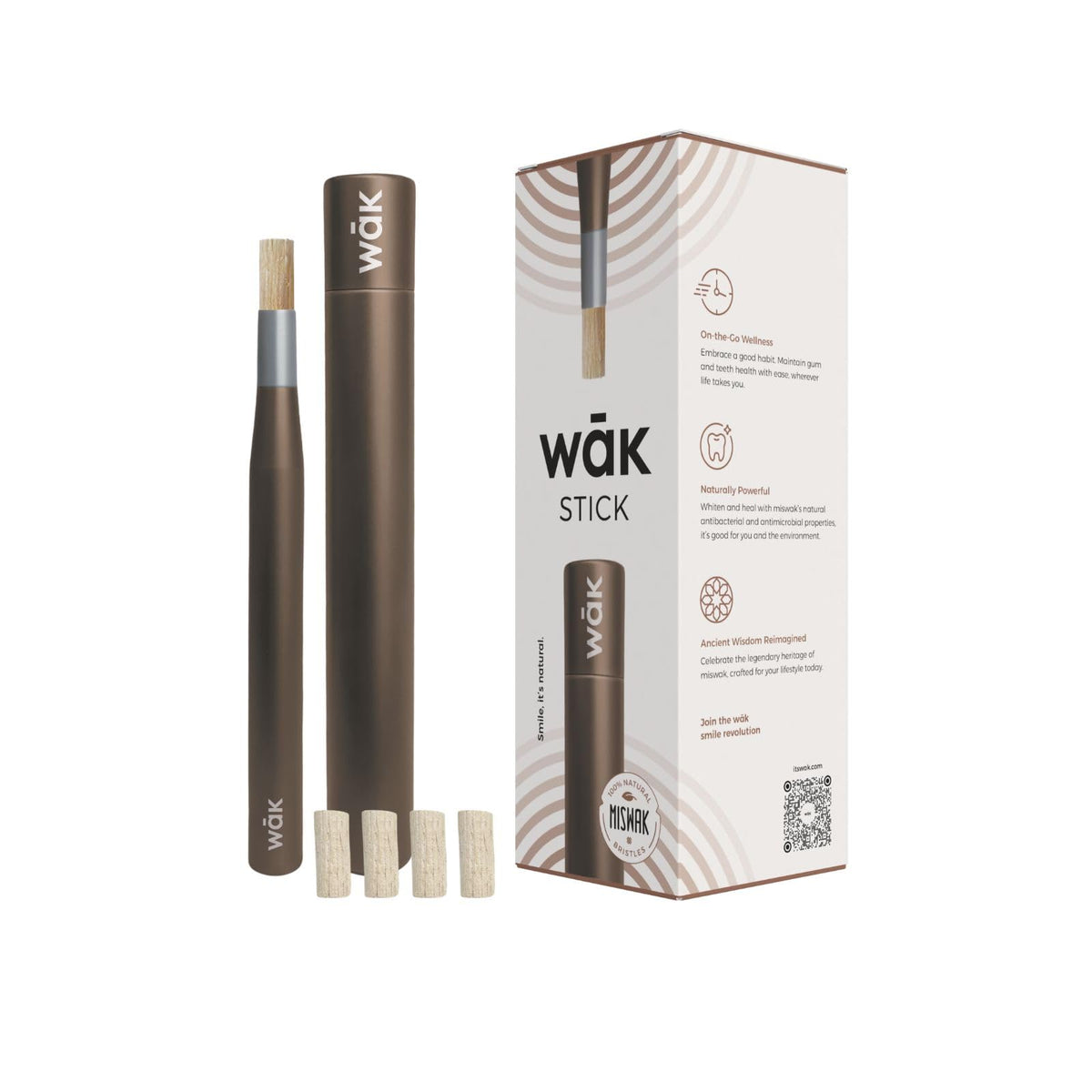 wāk Stick con diseño arcilla marrón, ideal para llevar y mantener la frescura bucal.