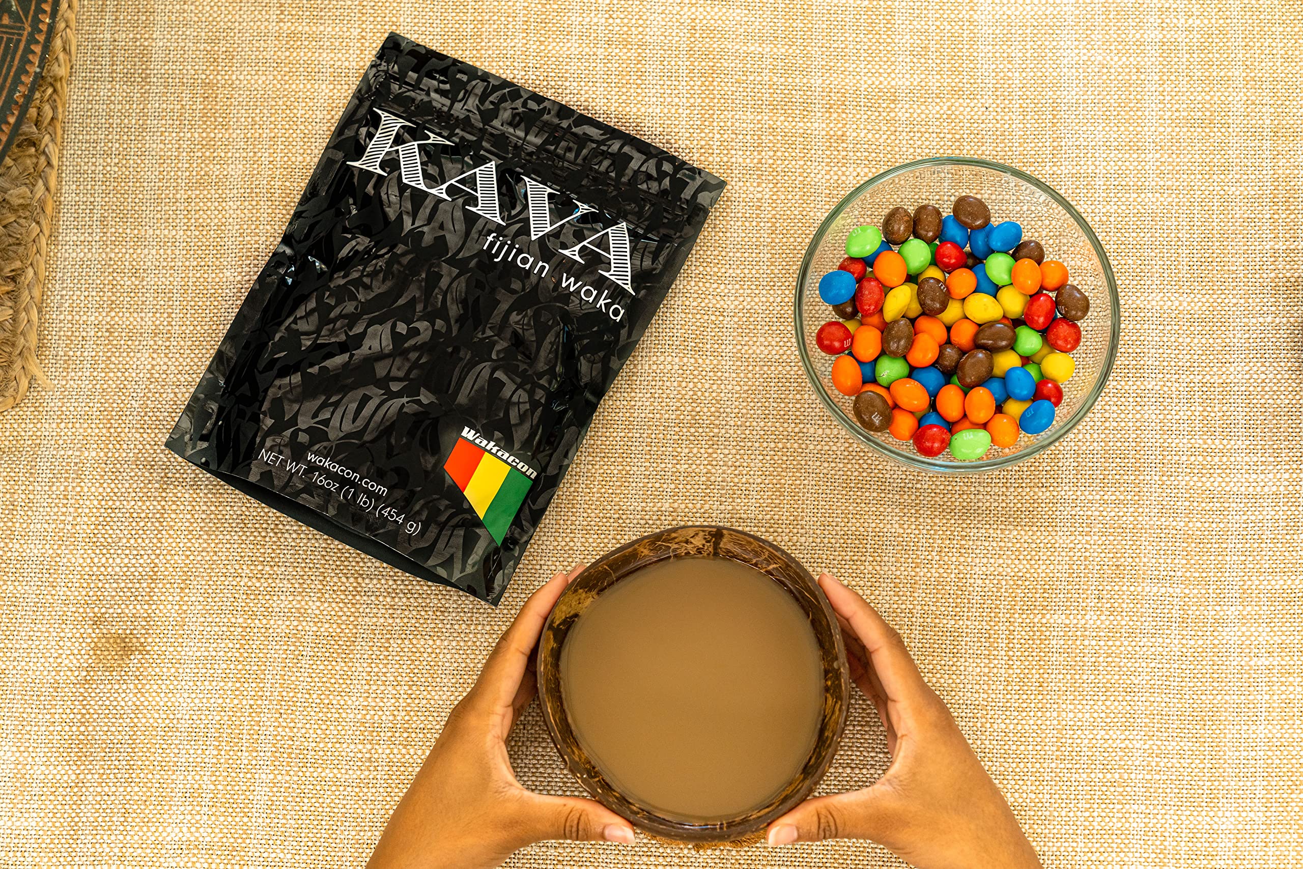 Wakacon Kava Waka, dosis recomendada entre 1–3 cucharadas para preparar 8 onzas.
