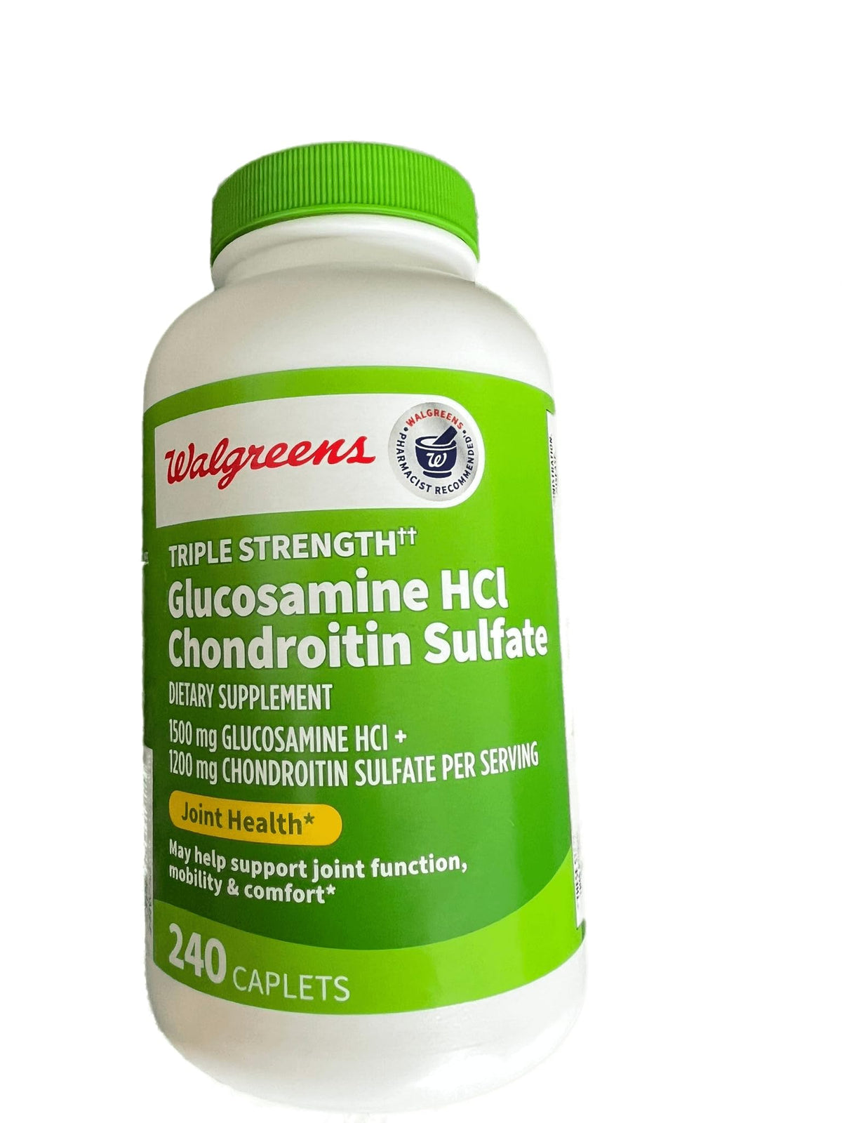 Walgreens Glucosamina Condroitina en botella, soporte para movilidad diaria.