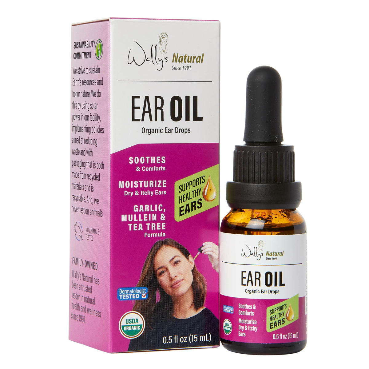 Wally's Natural Aceite para oídos, frasco con gotero para uso suave.