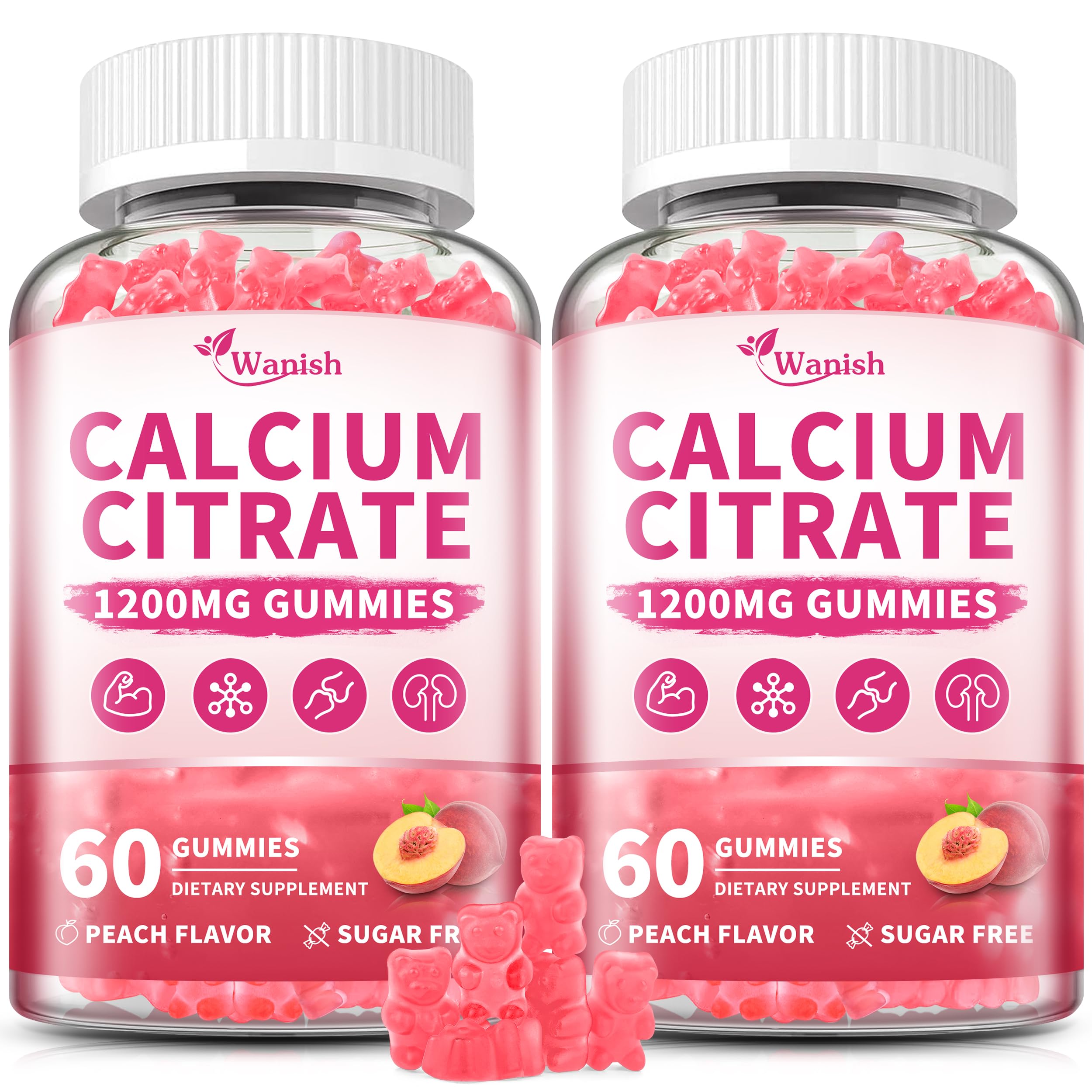 Gomitas Wanish calcio Citrato 1200 mg en frasco, consumo diario sugerido