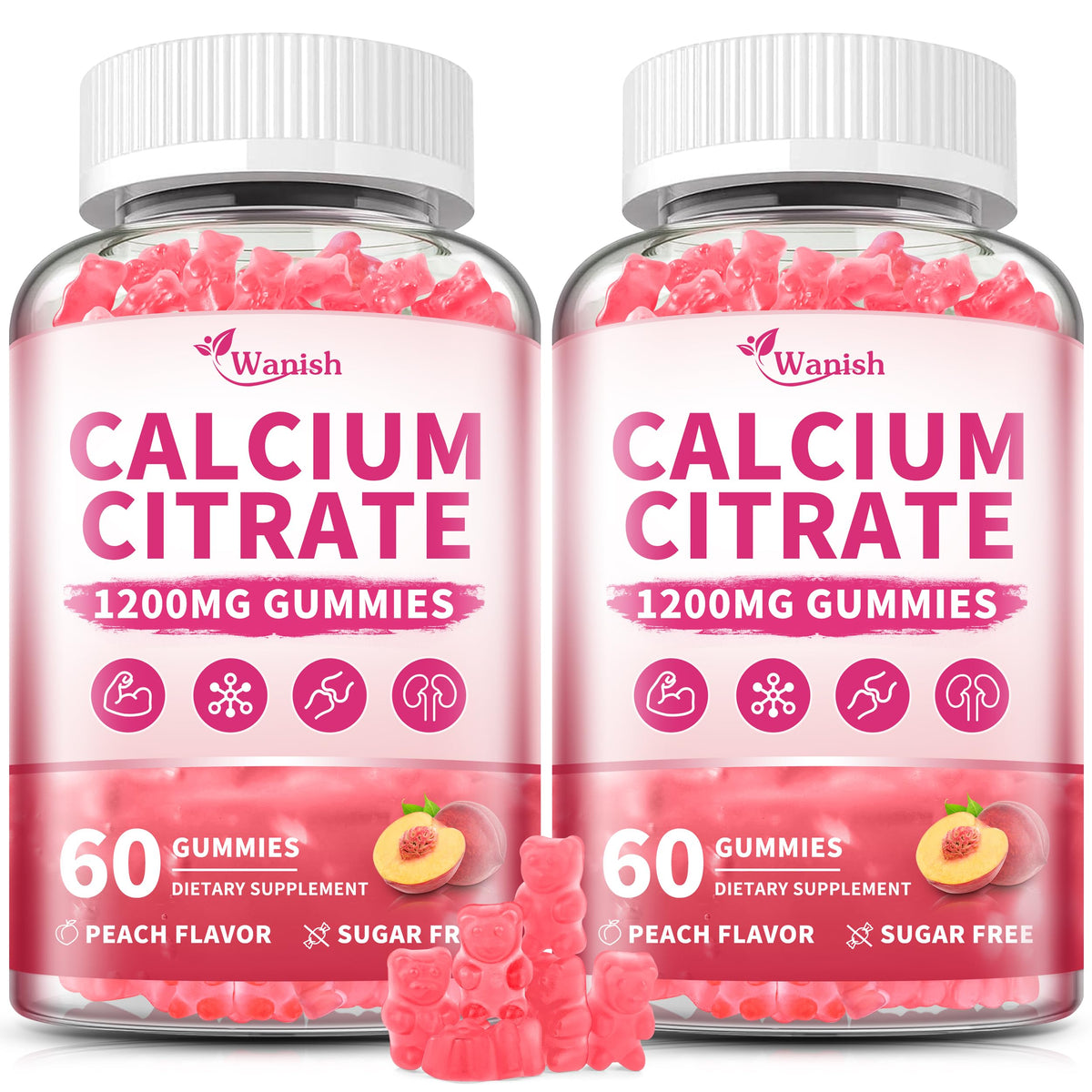 Gomitas Wanish calcio Citrato 1200 mg en frasco, consumo diario sugerido