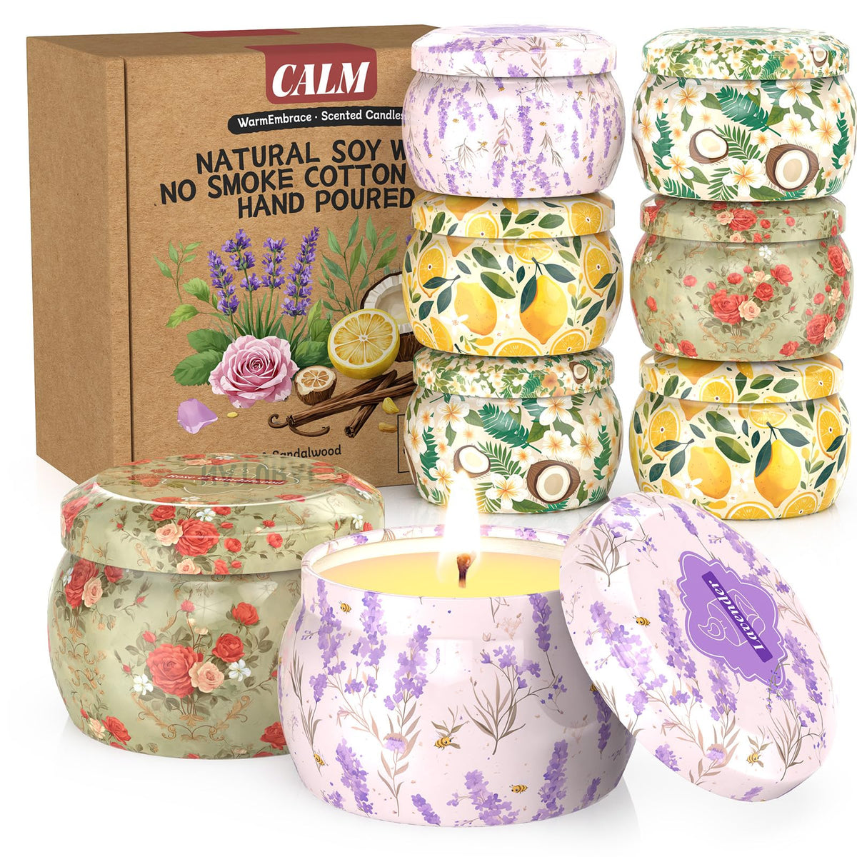 WarmEmbrace vela de soya lavanda: aroma relajante para espacios.