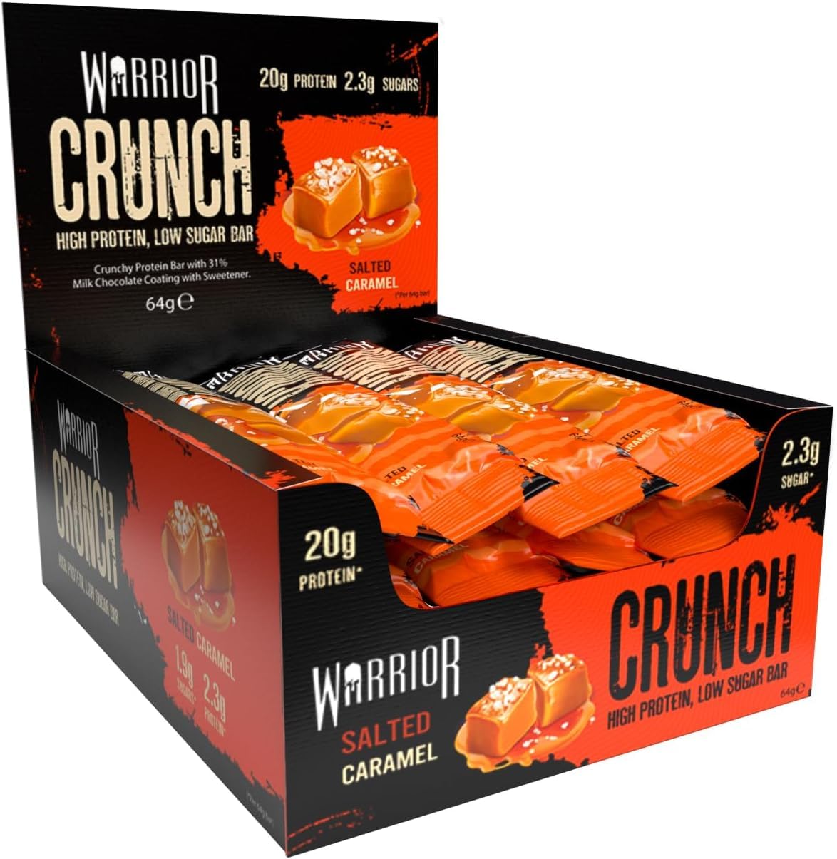 Barra Warrior Crunch con caramelo salado, snack proteico para recuperación muscular