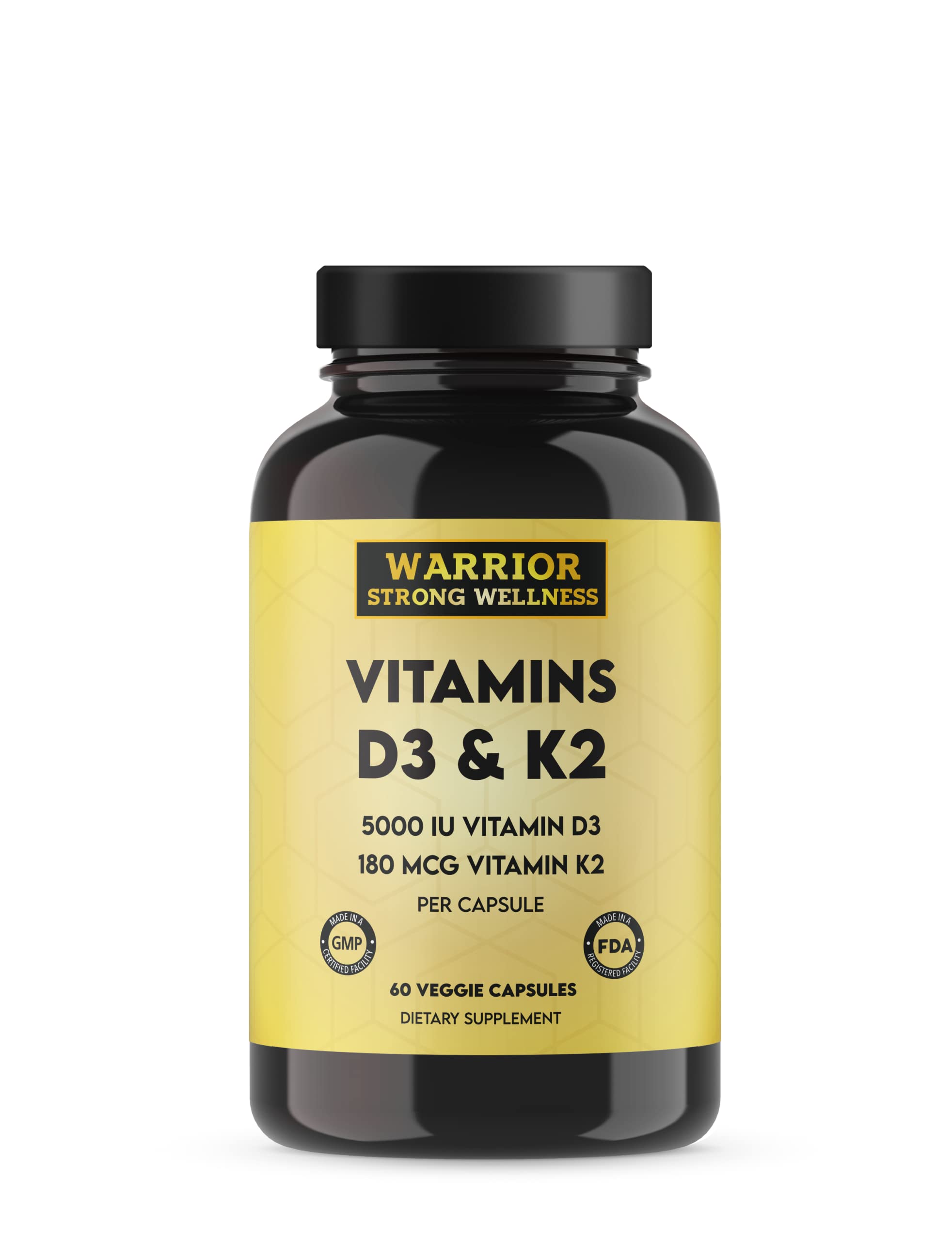 Warrior Strong Wellness D3-K2 cápsulas, apoyo a la absorción de calcio para huesos fuertes.