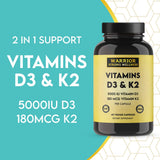Warrior Strong Wellness, etiqueta D3-K2 clara para uso diario.