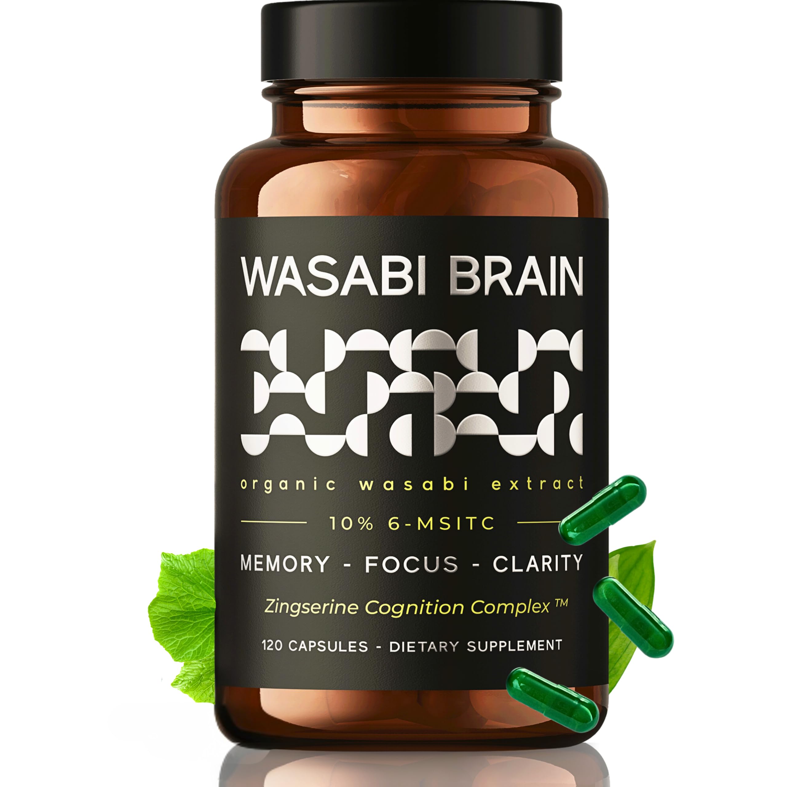 Wasabi Brain extracto orgánico 10% 6-MSTIC, frasco para memoria potencial.