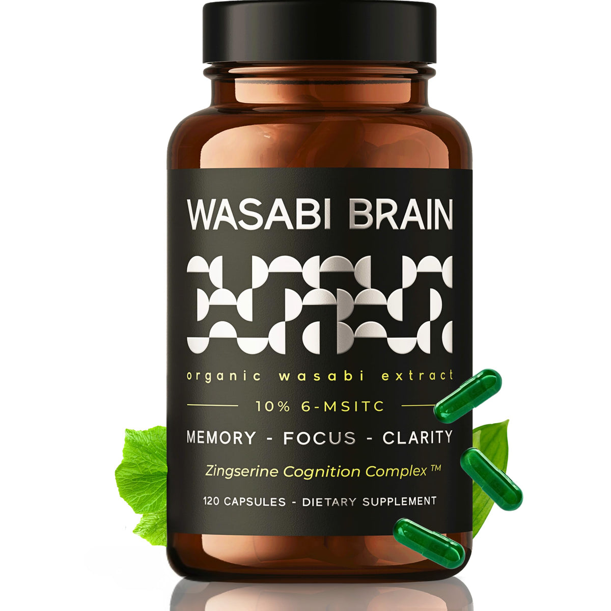Wasabi Brain extracto orgánico 10% 6-MSTIC, frasco para memoria potencial.