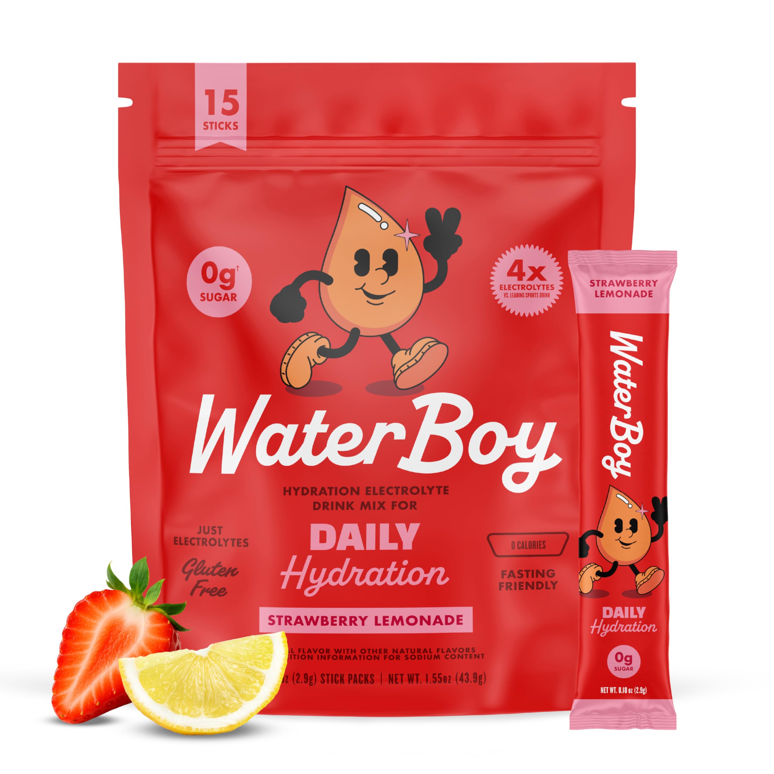 Waterboy Daily sabor fresa limón, hidratación rápida para el día