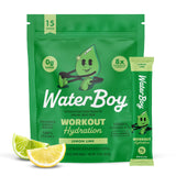 Waterboy hidratación para entrenamiento, paquete limón-lima con etiqueta detallada.