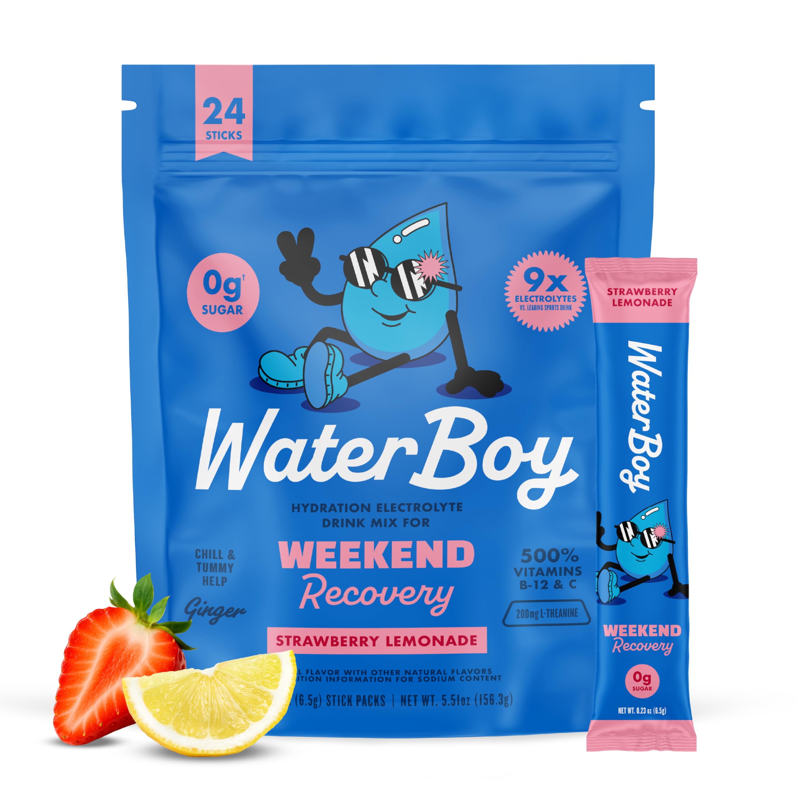 Waterboy Recuperación fin de semana, sabor fresa limonada, ideal para recargar energías.