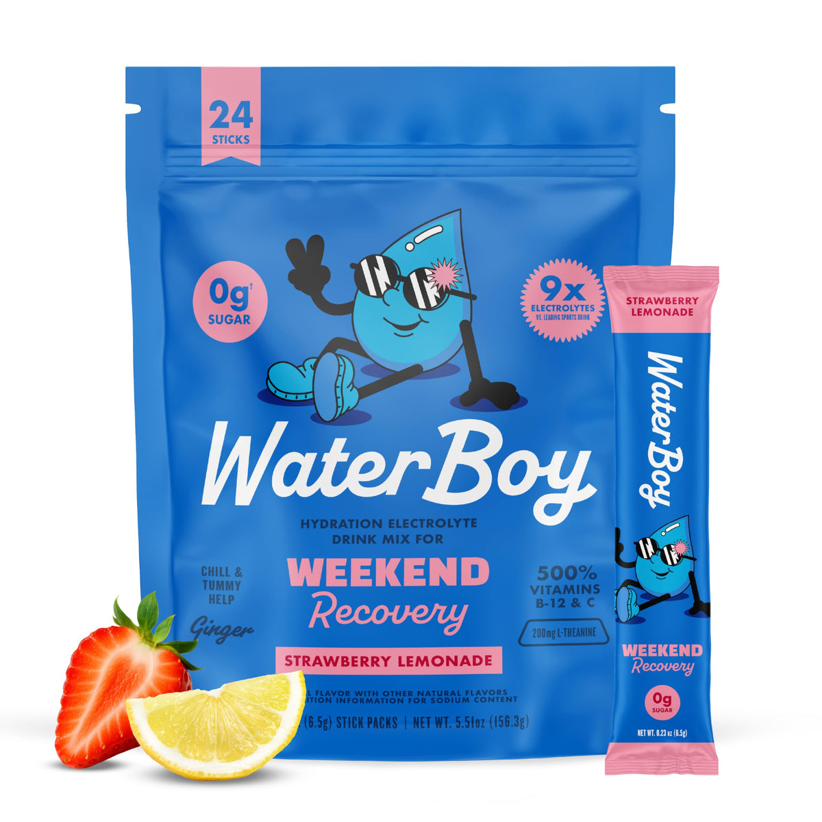 Waterboy Recuperación fin de semana, sabor fresa limonada, ideal para recargar energías.