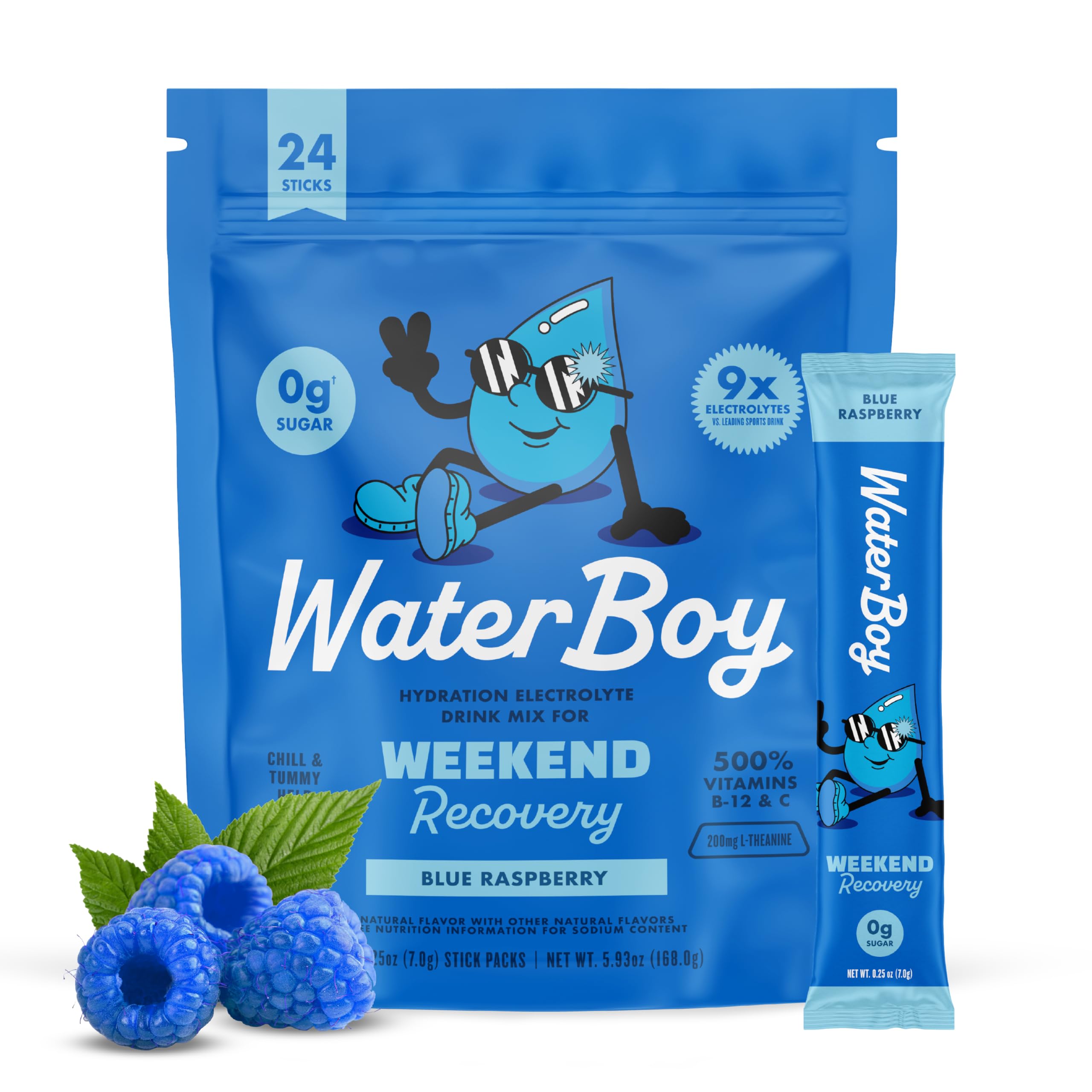 Waterboy Weekend Recovery: sobre electrolitos 3200 mg con jengibre y L-teanina para recargar